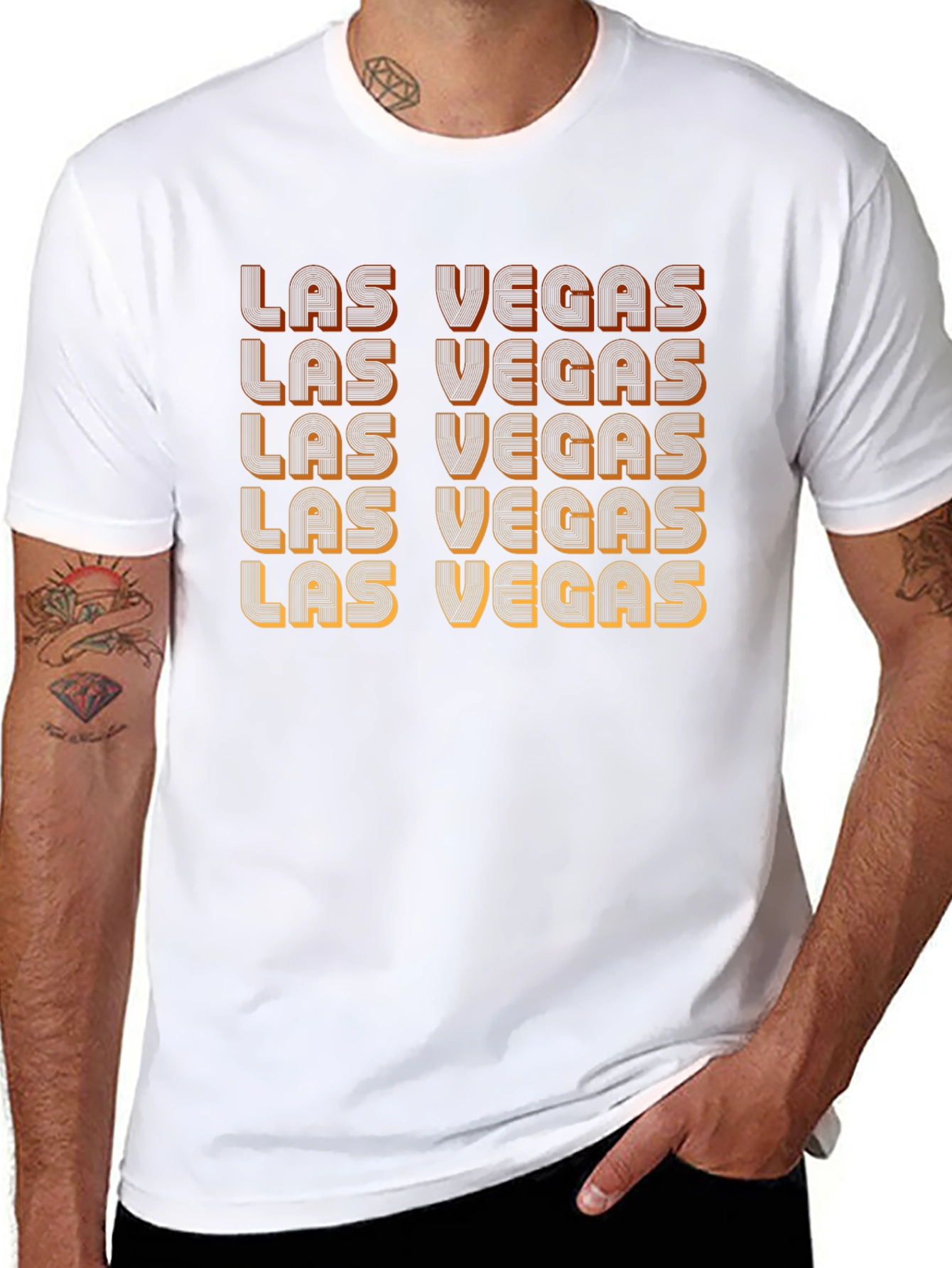 Black Las Vegas Retro Text Black T-Shirt view 8