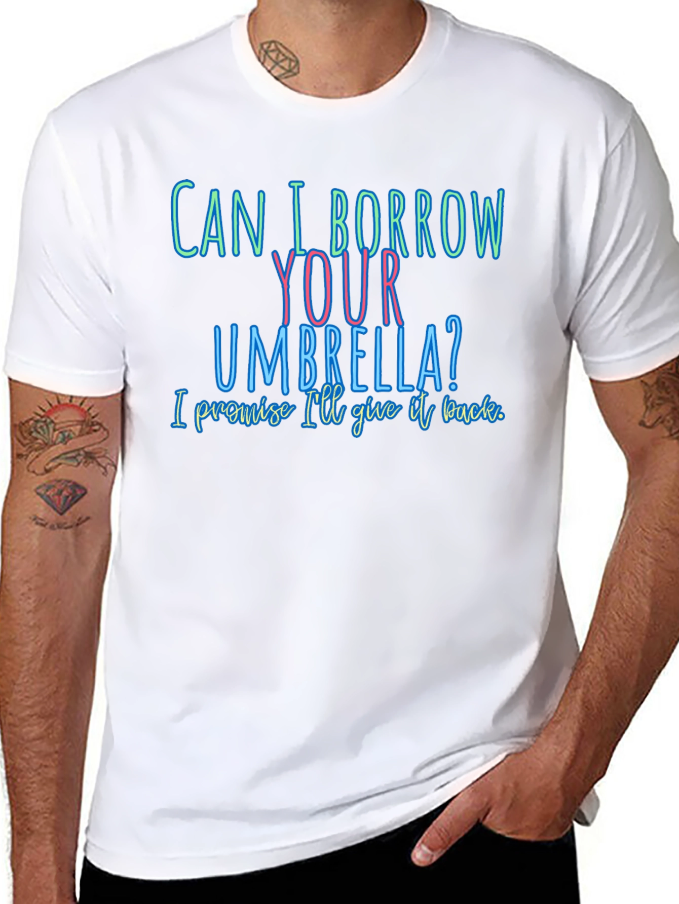 Black Funny T-Shirt: Can I Borrow Your Umbrella? view 8