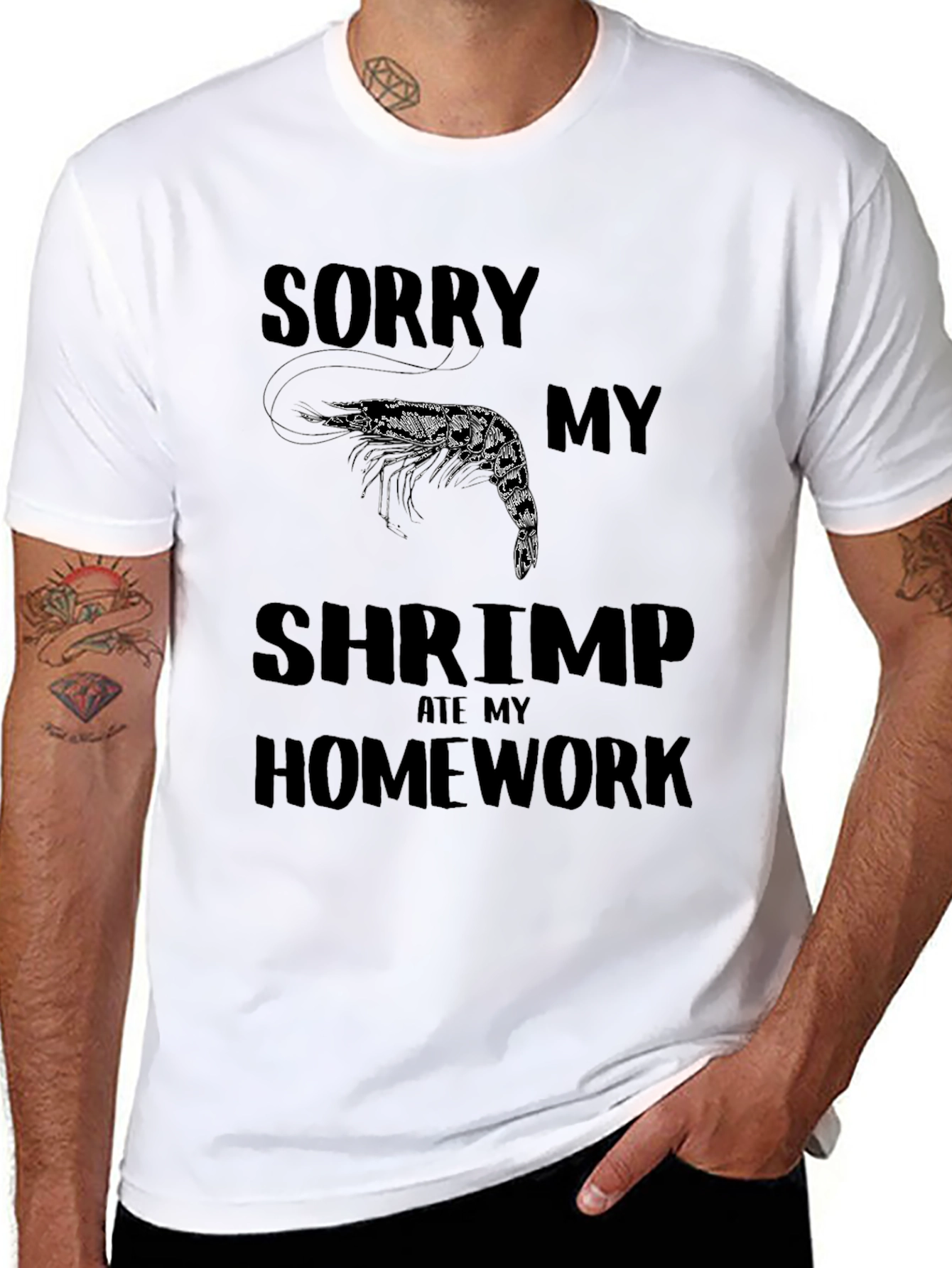 Black Sorry My Shrimp Ate My Homework T-Shirt view 8