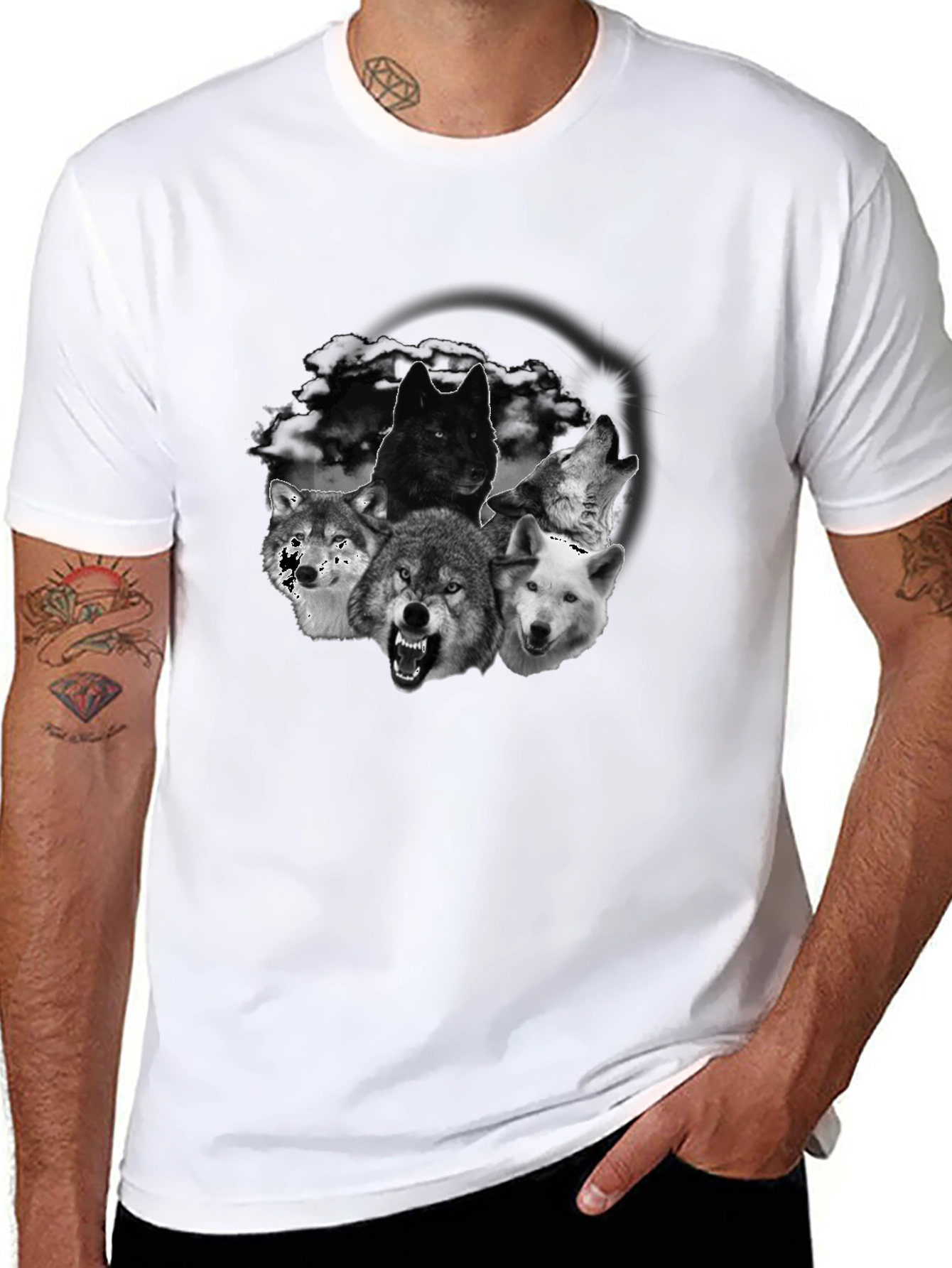 Black Wolf Pack Graphic Tee - Bold Black T-Shirt view 8
