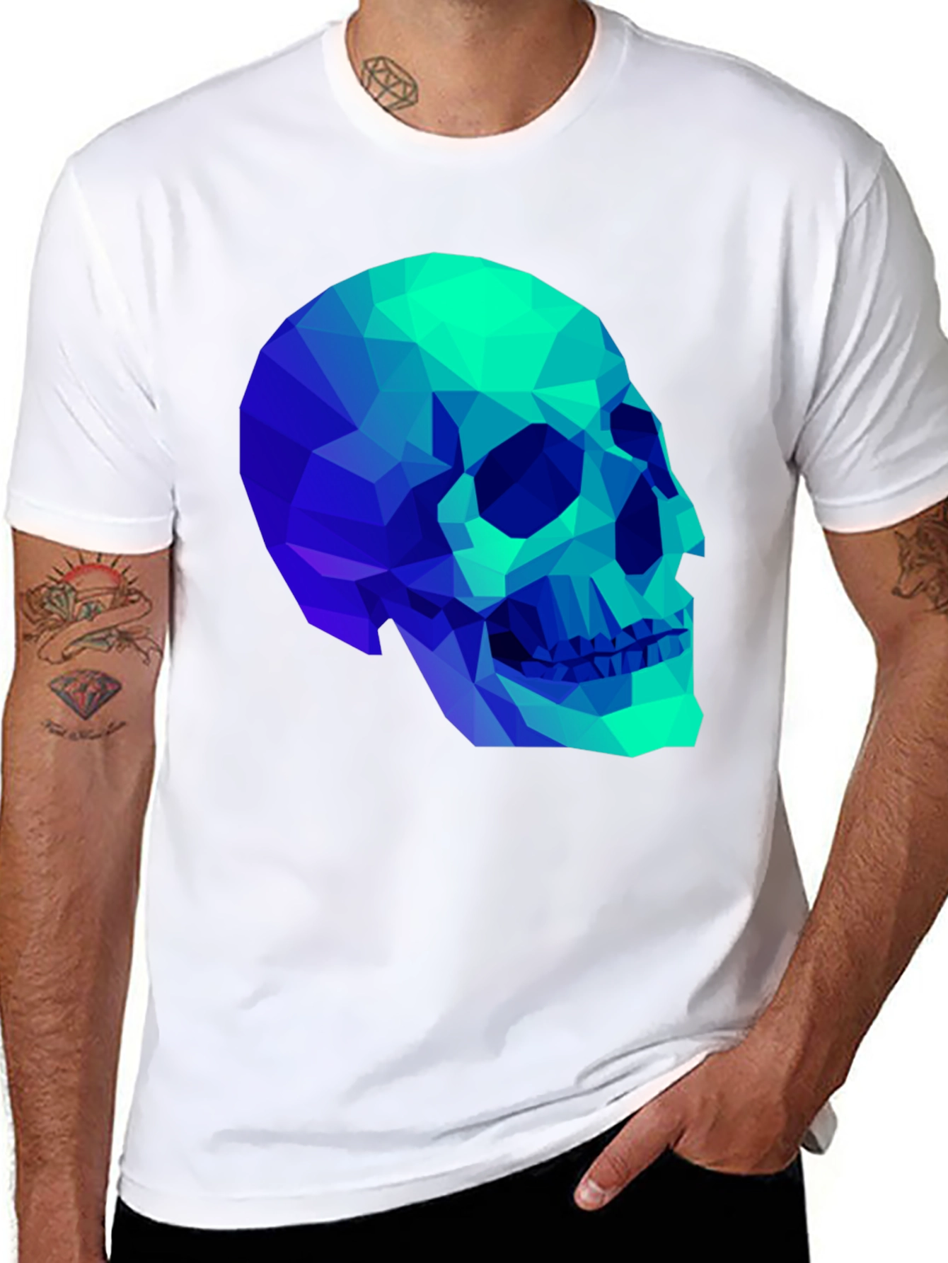 Black Geometric Skull Graphic Black T-Shirt view 8