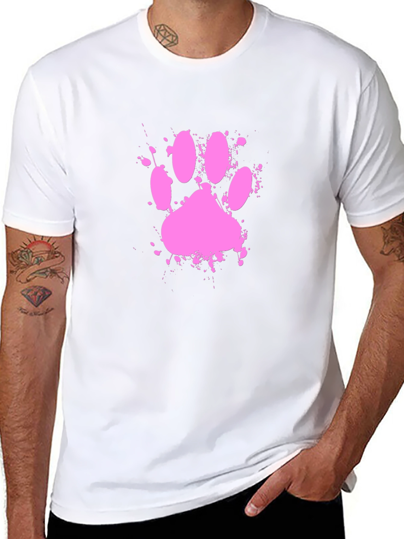 Black Pink Paw Print Splatter T-Shirt view 8