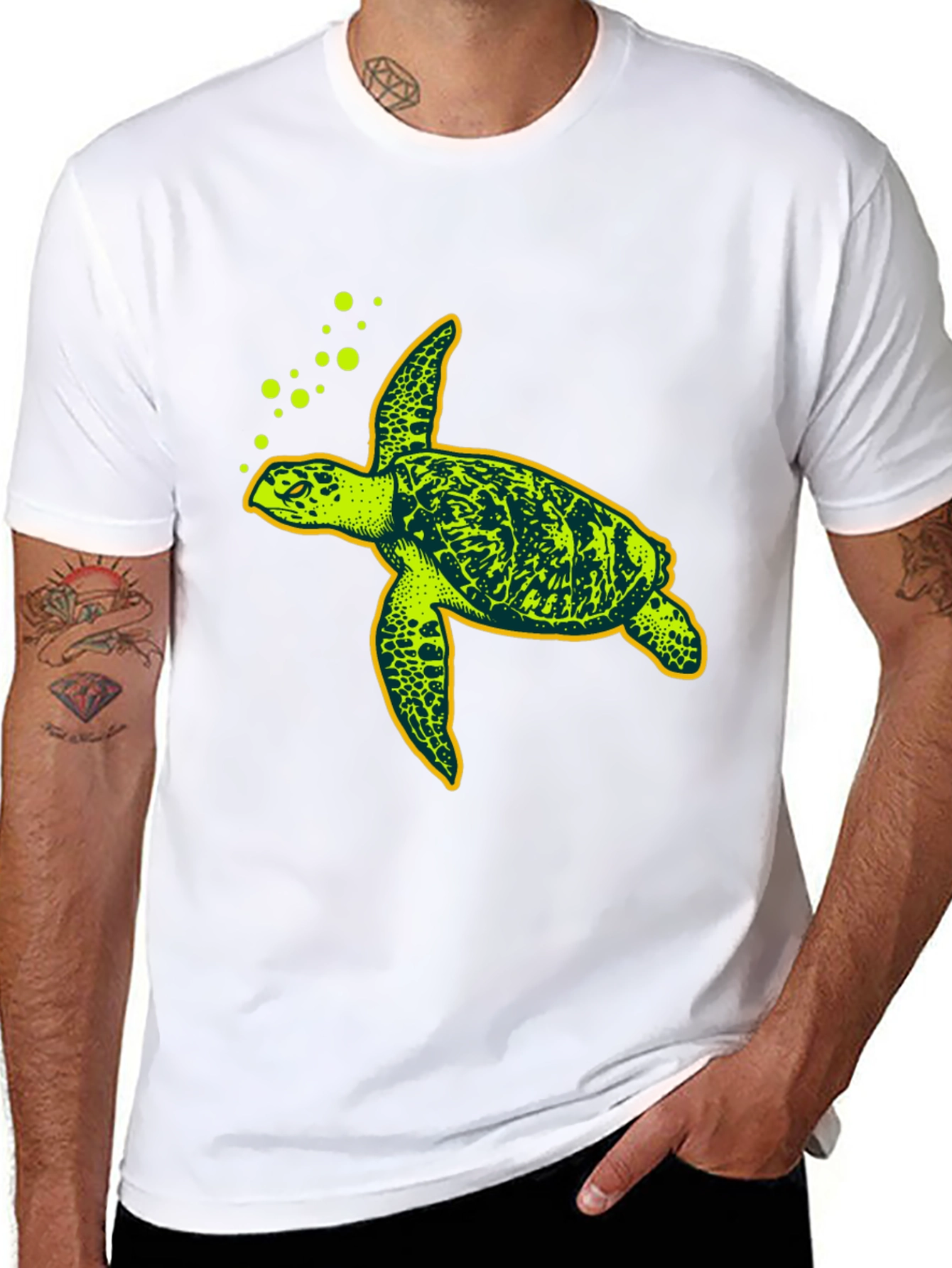 Black Sea Turtle Graphic Tee - Black Cotton T-Shirt view 8