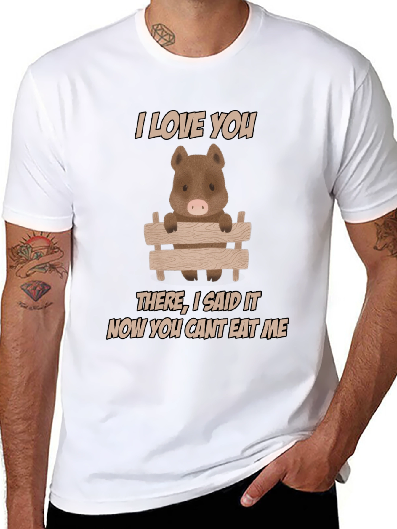 Black I Love You Pig T-Shirt - Funny Animal Tee view 8