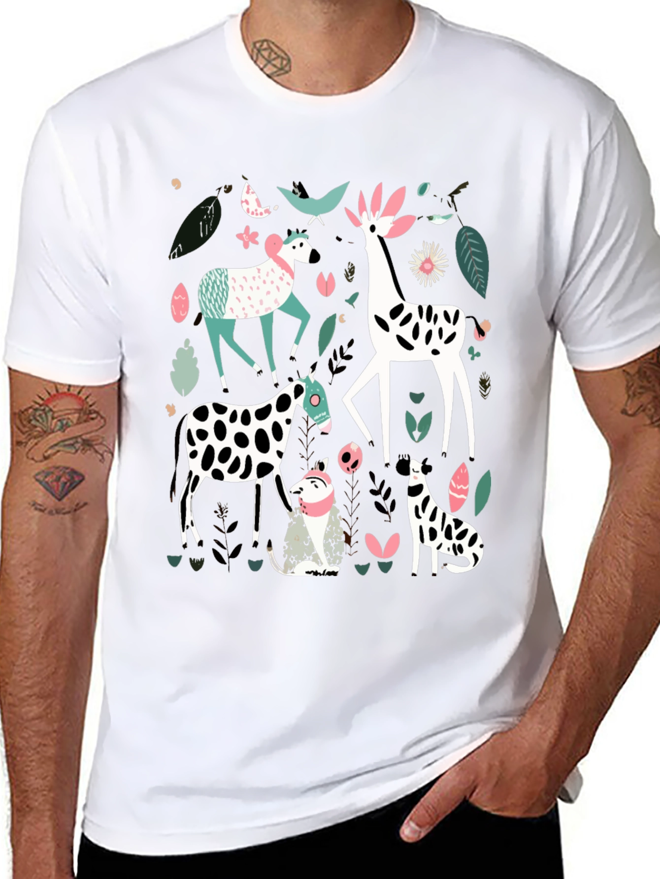 Black Whimsical Animal Print Tee - Unique Graphic Design view 8