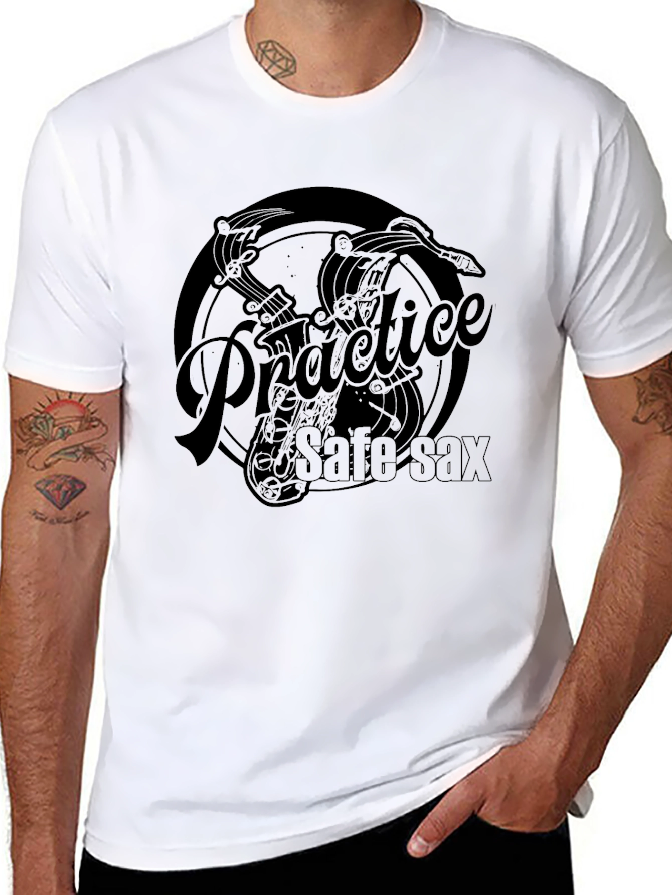 Black Practice Safe Sax T-Shirt - Music Lover Tee view 8