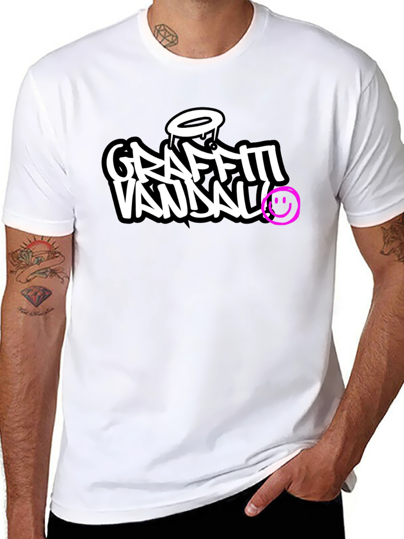 Black Graffiti Vandal T-Shirt - Black Crew Neck Tee view 8