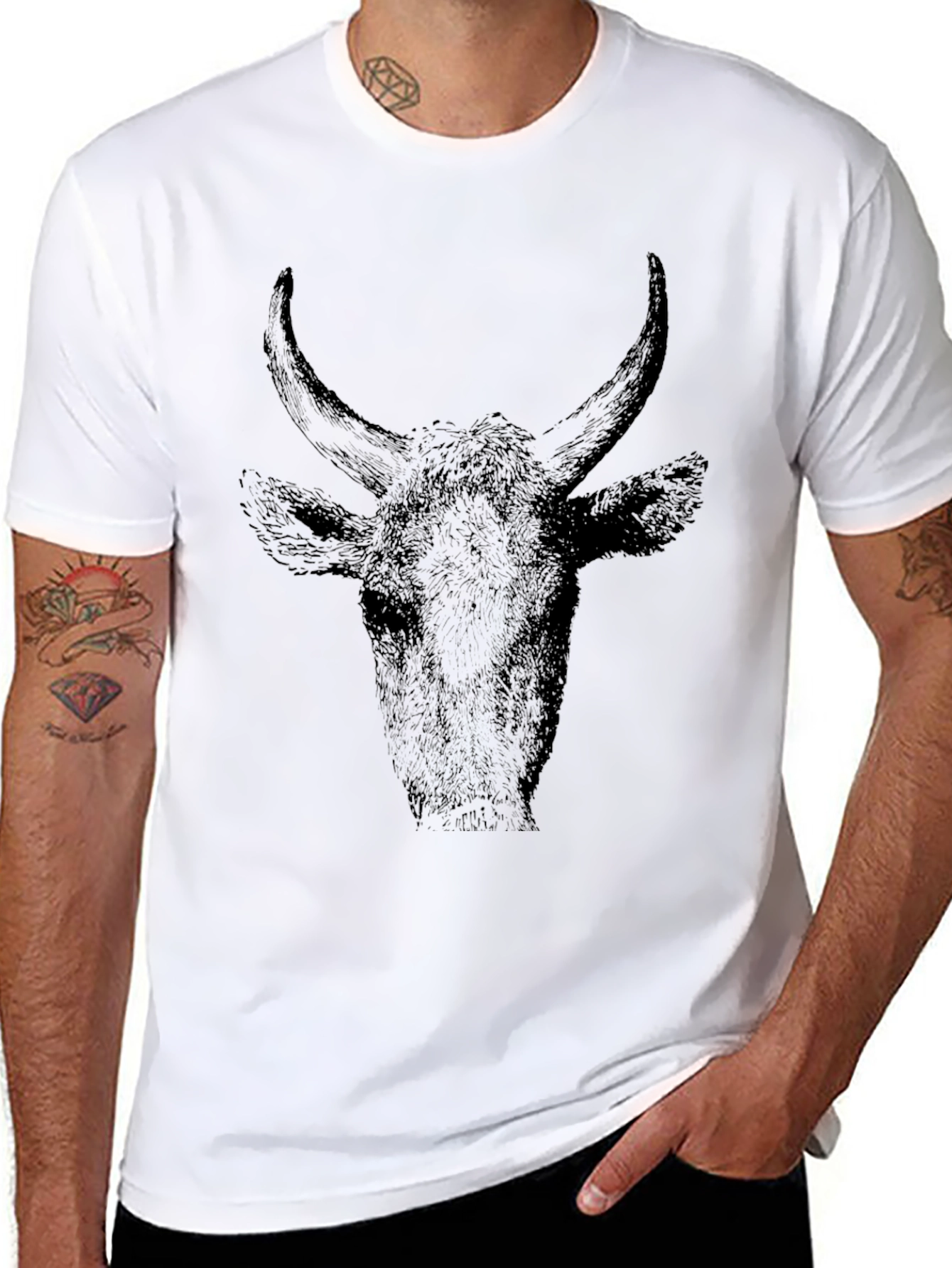 Black Bull Head Graphic Tee - Black Cotton T-Shirt view 8