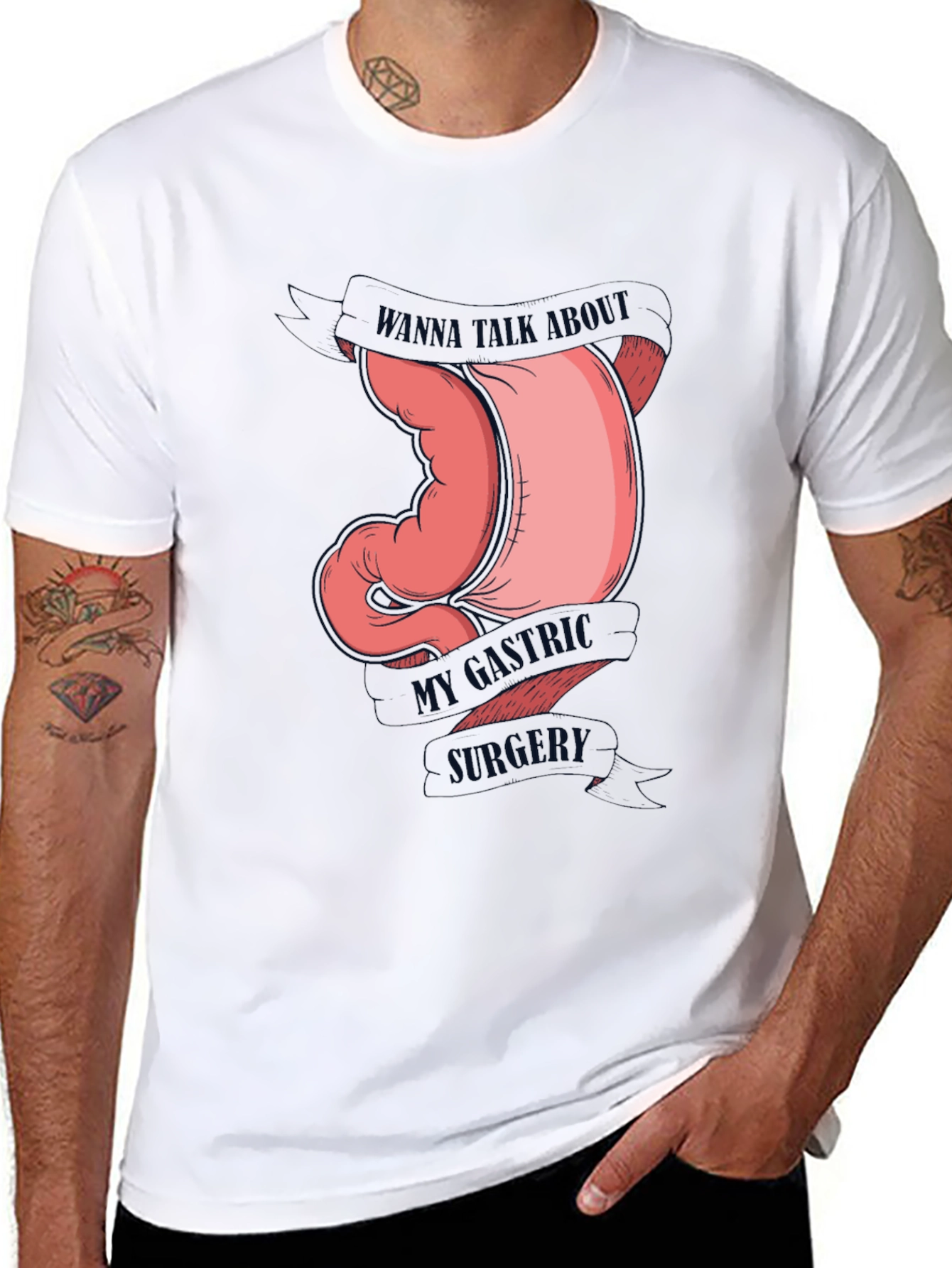 Black Gastric Humor Tee - Wanna Talk About My Gastric Surgery T-Shirt view 8