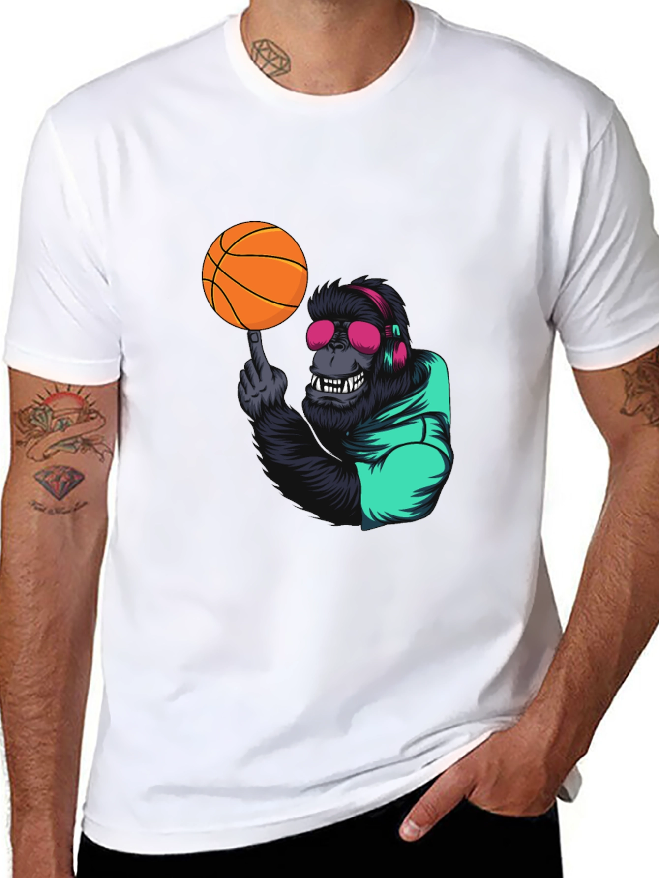 Black Cool Gorilla Basketball Graphic Tee view 8