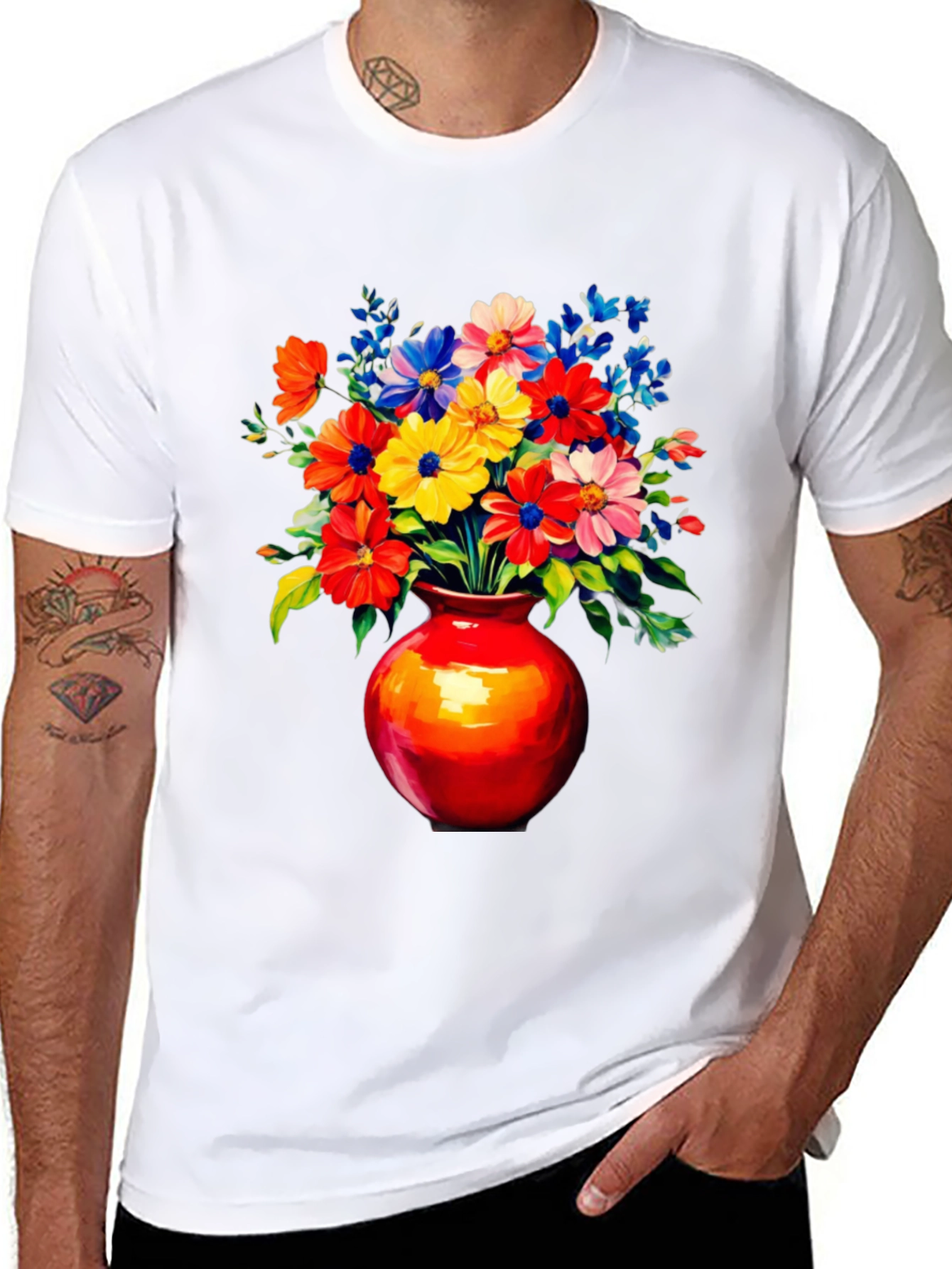 Black Floral Vase Graphic Tee - Vivid Black T-Shirt view 8