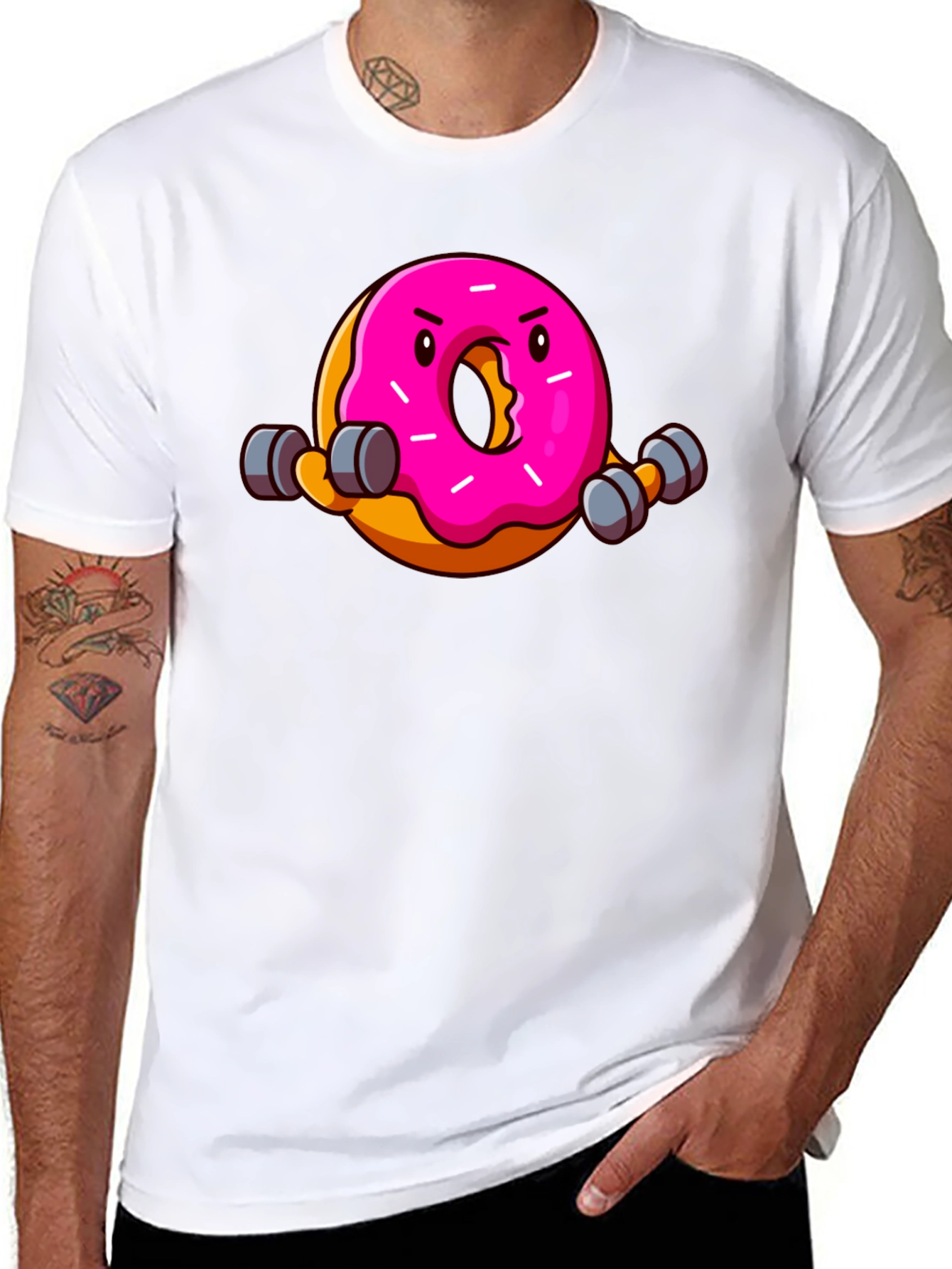 Black Donut Lifting Weights Funny T-Shirt view 8
