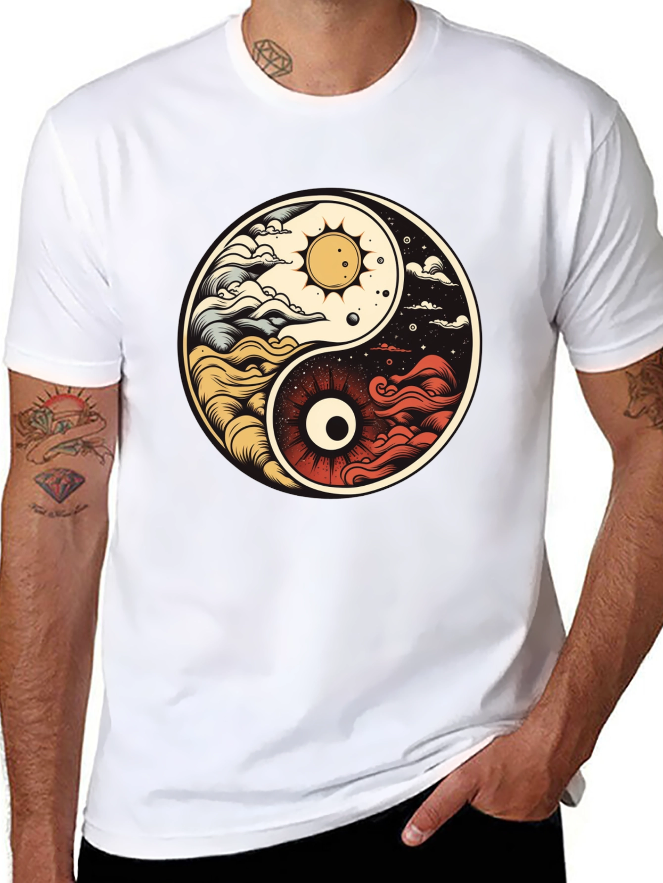 Black Yin Yang Celestial Balance T-Shirt view 8