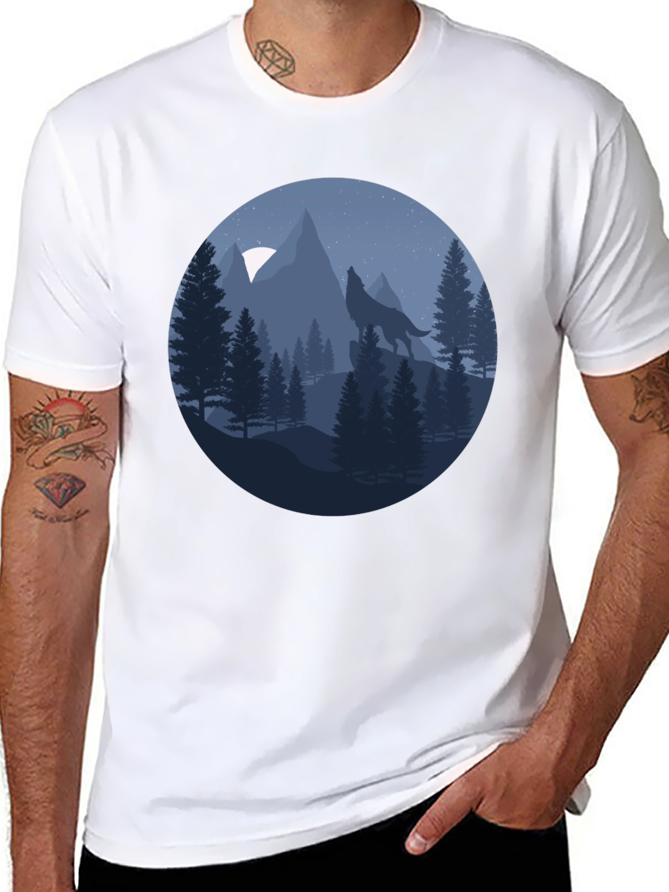 Black Wolf Howling at Moon T-Shirt - Nature Graphic Tee view 8