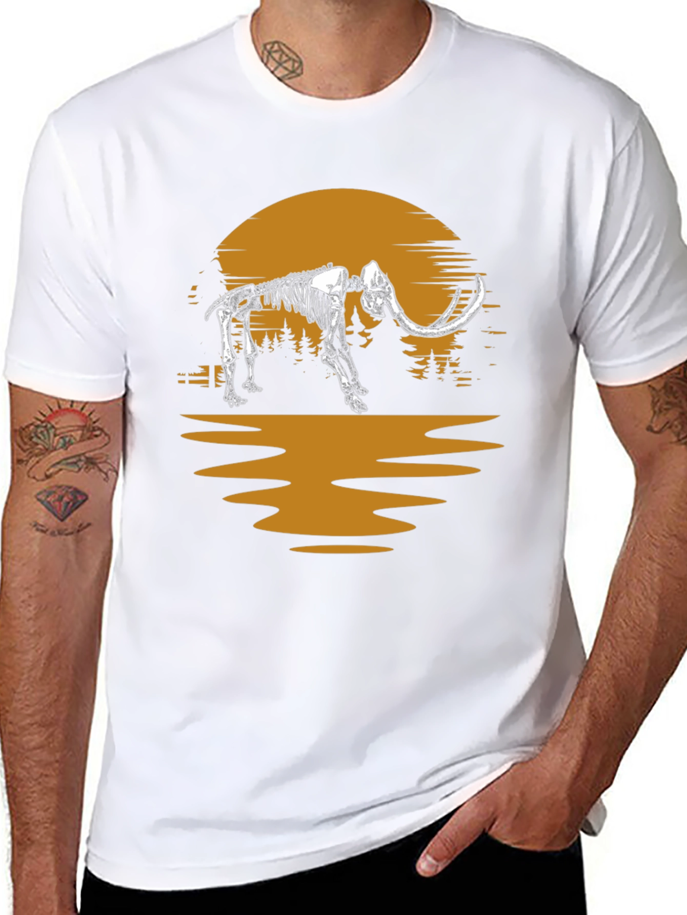 Black Mammoth Skeleton Sunset Graphic Tee - Unique Print view 8