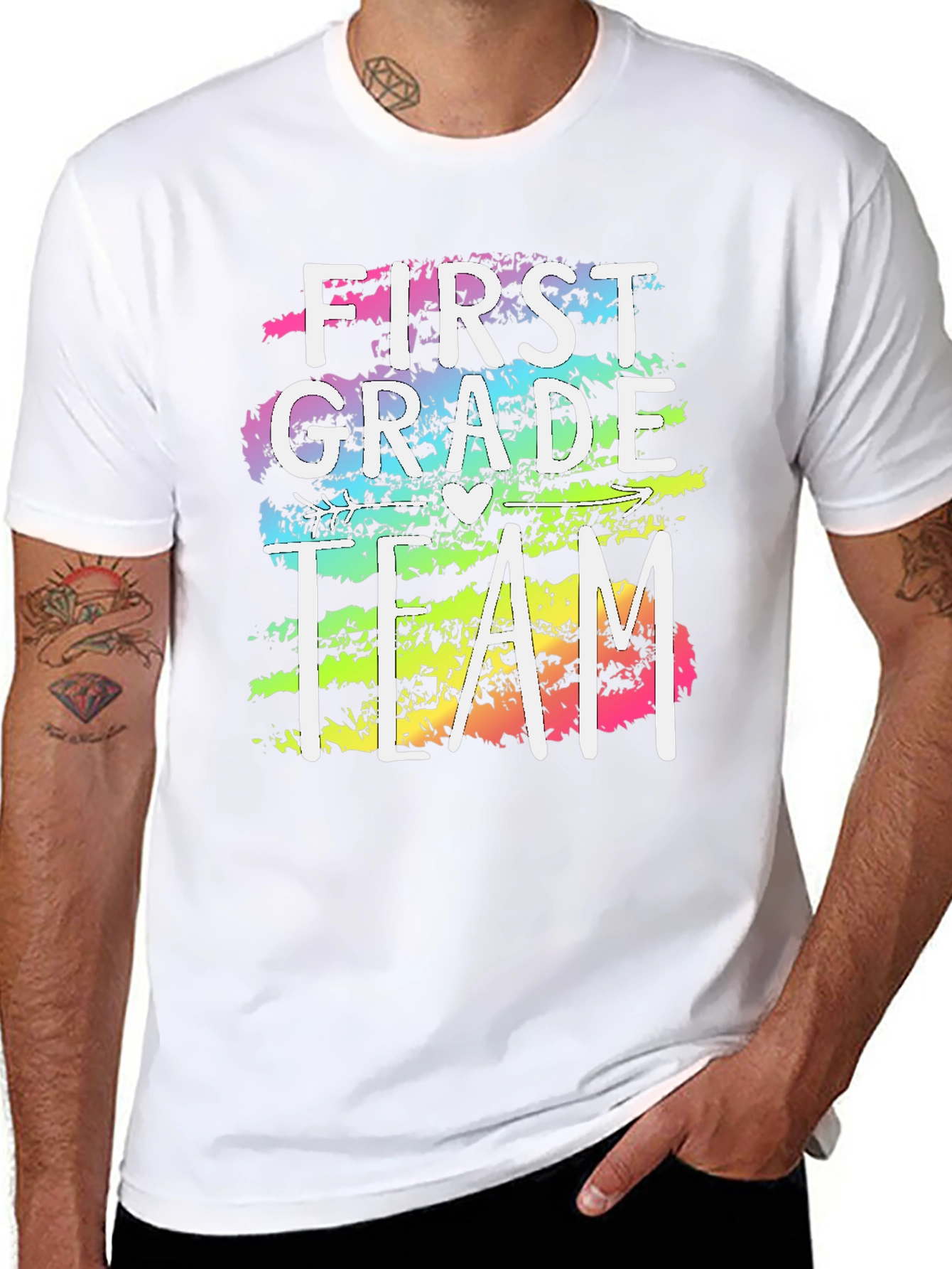 Black First Grade Team Teacher T-Shirt - Colorful Design view 8