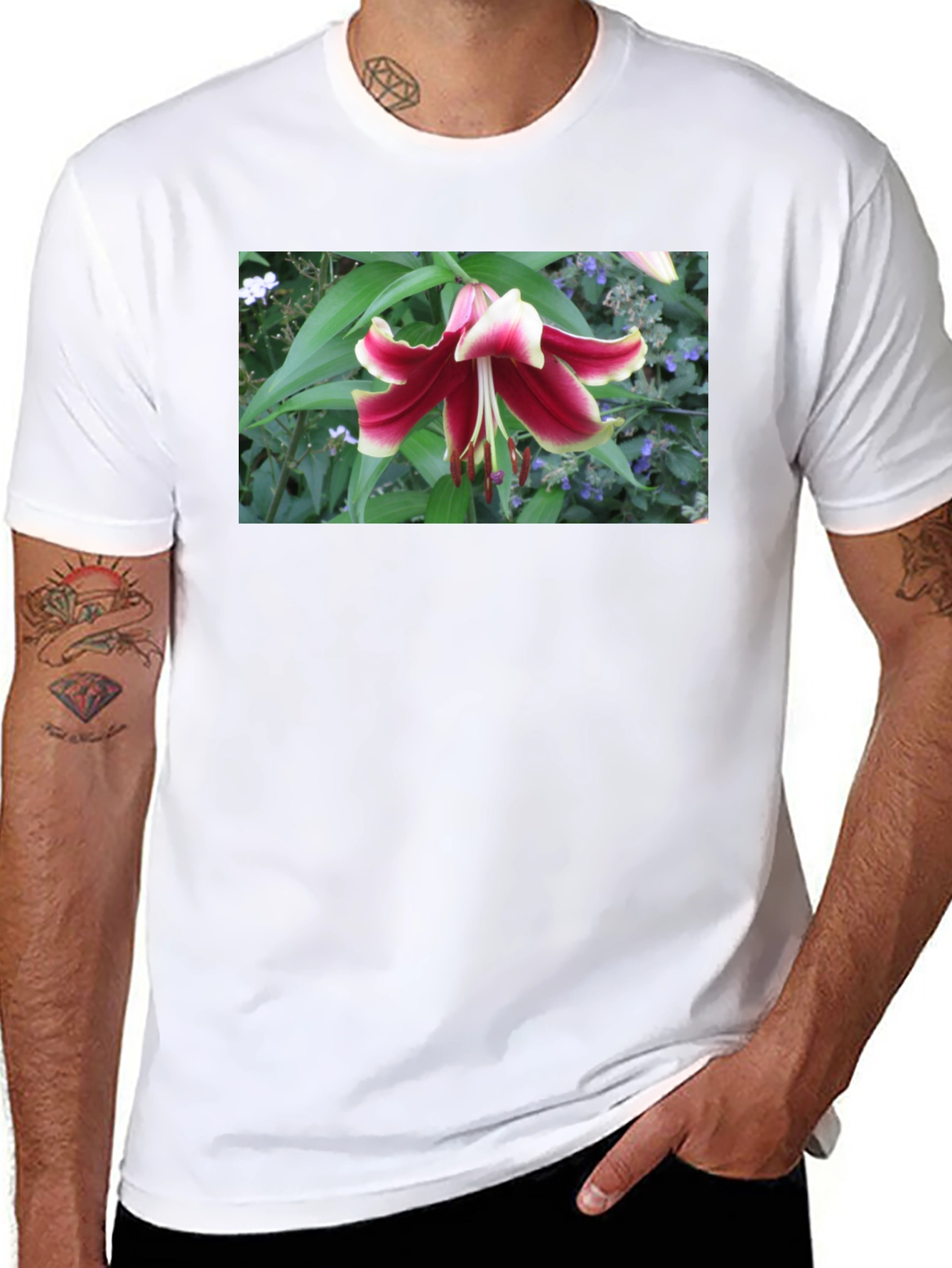 Black Floral Lily T-Shirt - Botanical Graphic Tee view 8