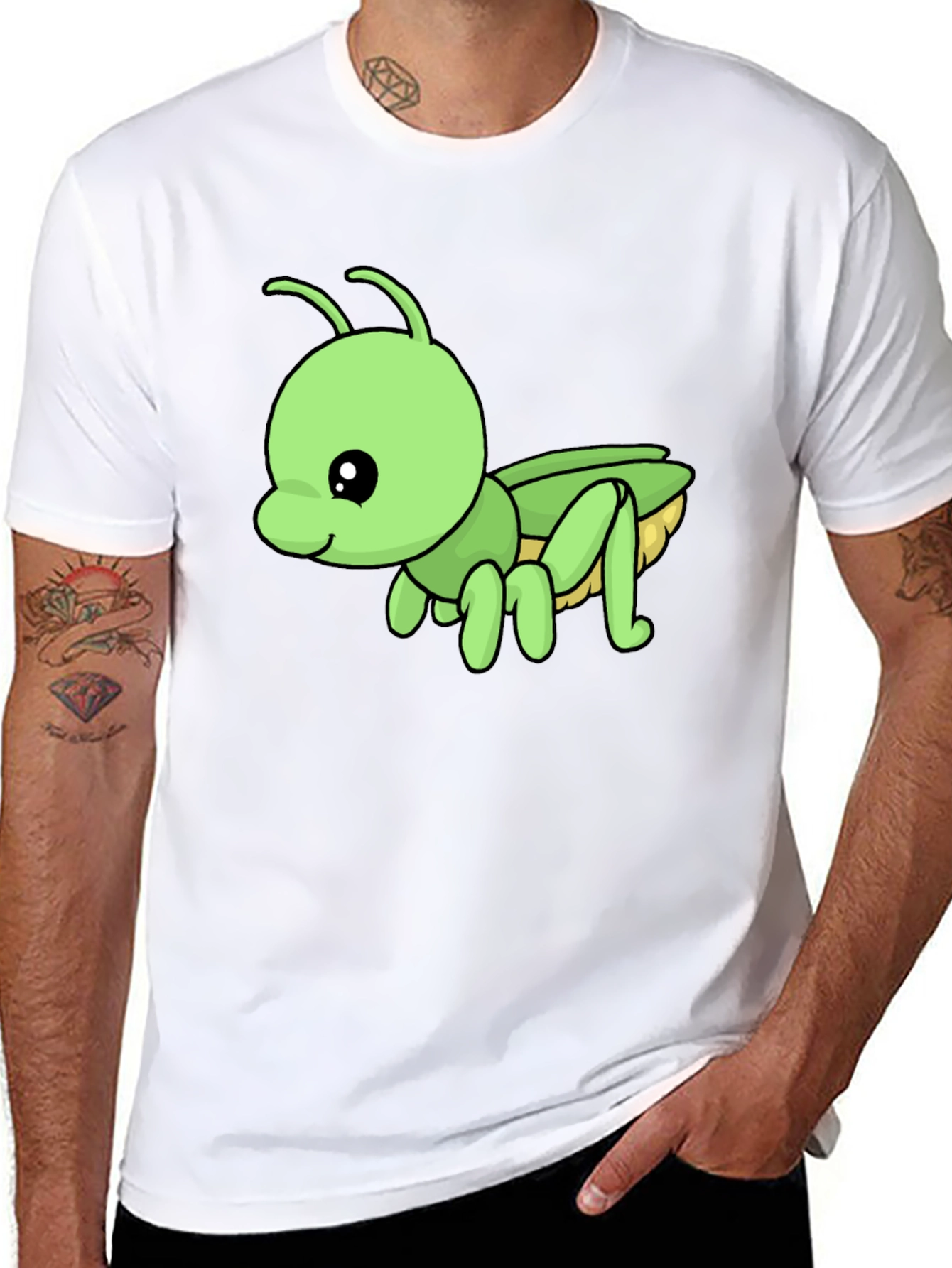 Black Cute Green Cartoon Insect Black T-Shirt view 8