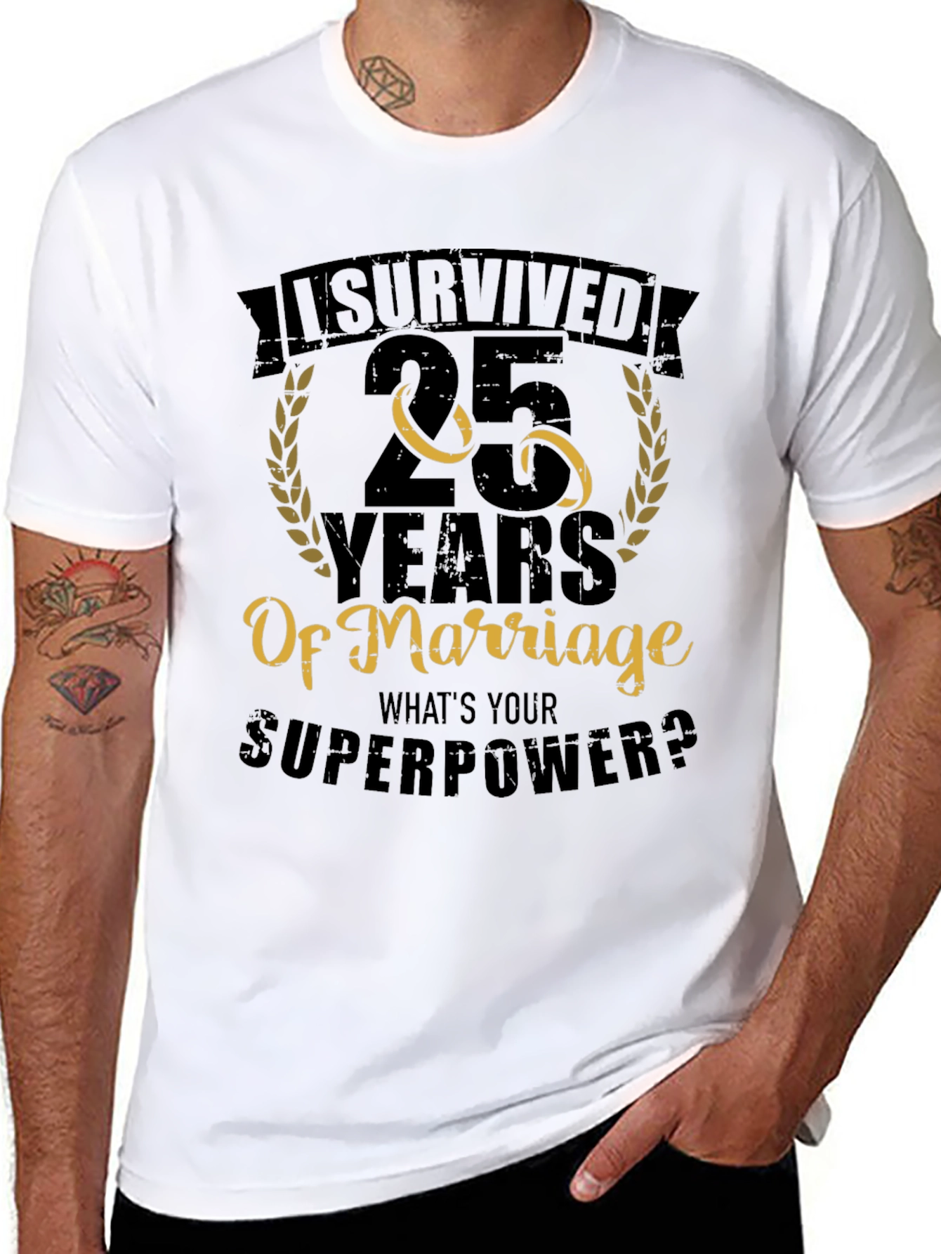 Black 25 Years of Marriage T-Shirt view 8