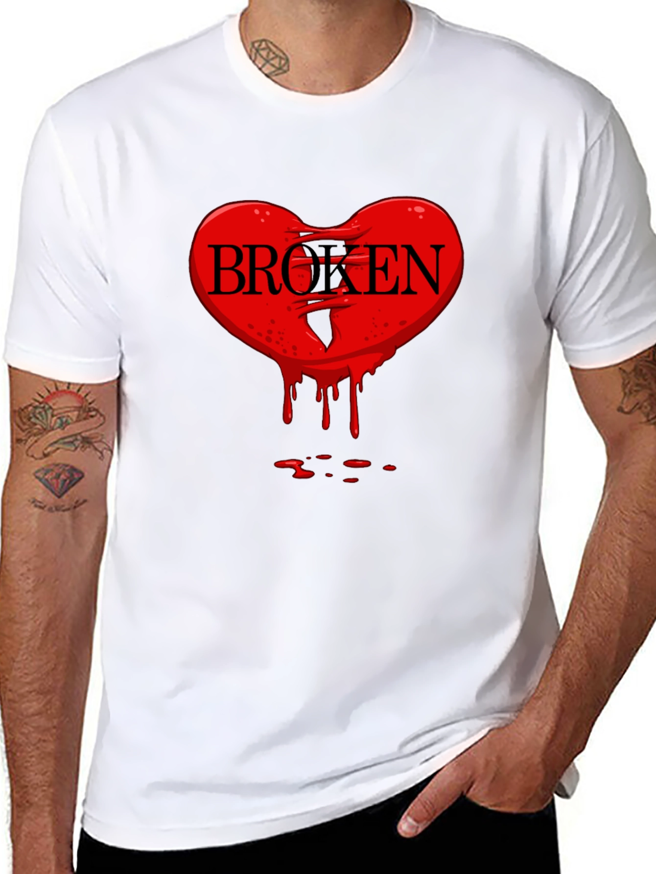 Black Broken Heart Graphic Tee - Men's Black T-Shirt view 8