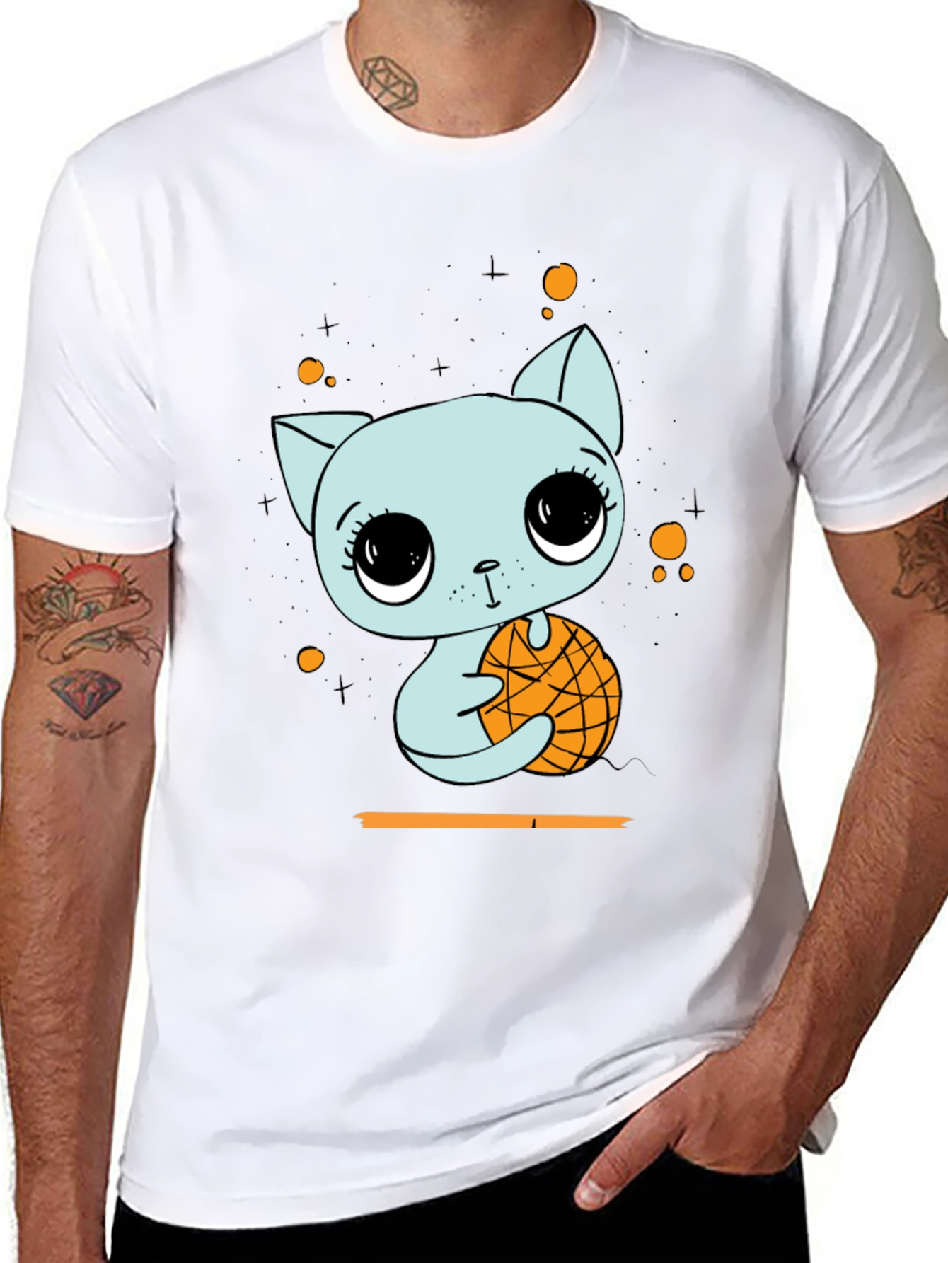 Black Cute Cat with Basketball Graphic T-Shirt view 8
