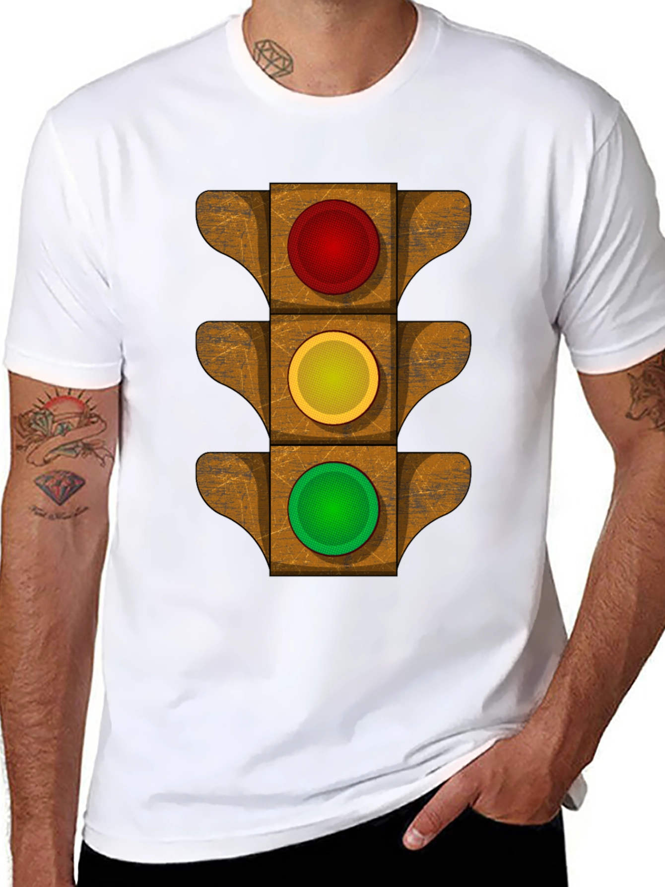 Black Traffic Light Graphic Tee - Novelty Design view 8