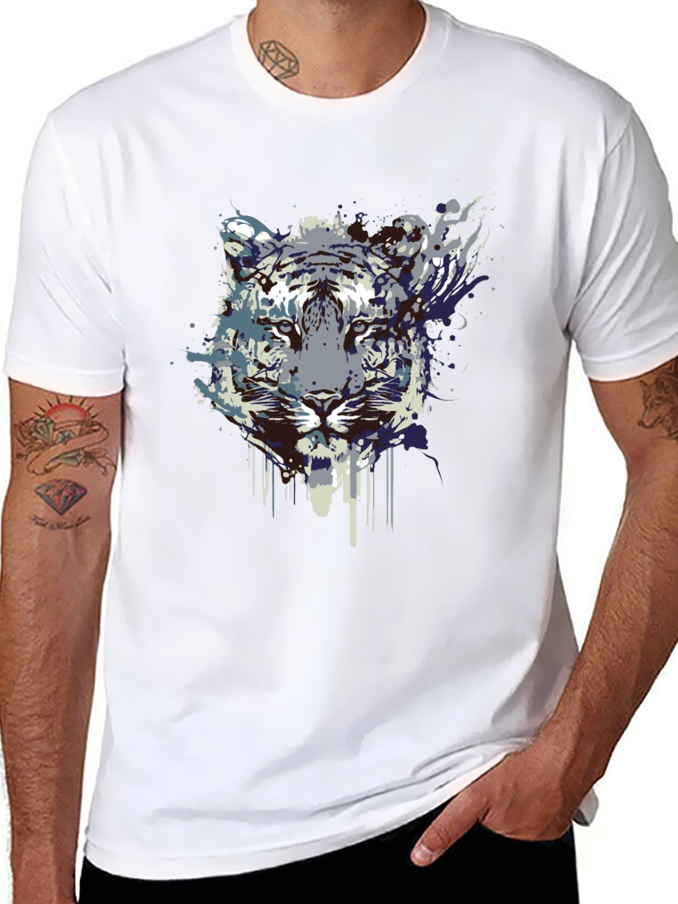Black Abstract Tiger Graphic Tee - Black Cotton Blend view 8