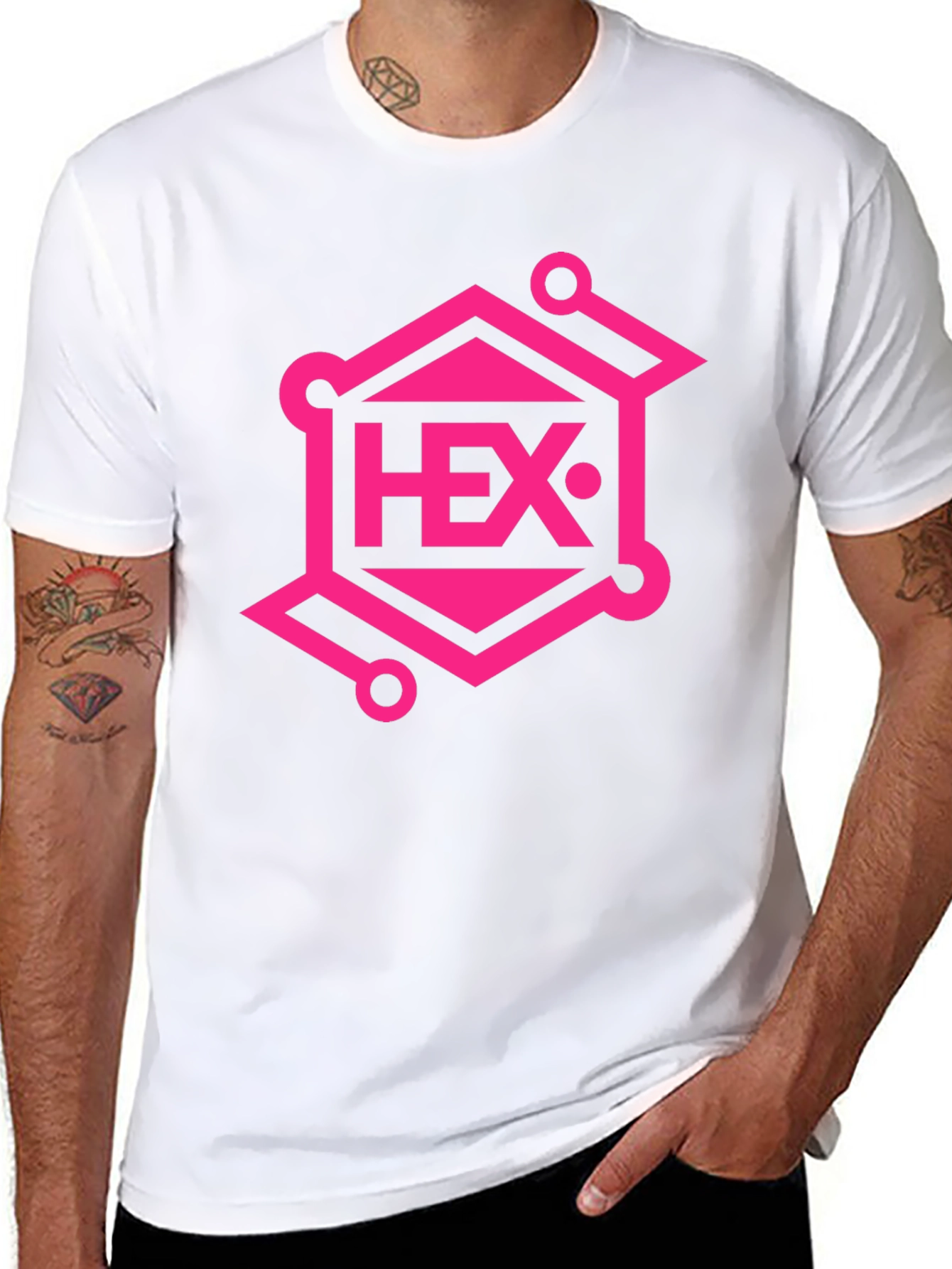 Black HEX Crypto T-Shirt - Black with Pink Design view 8