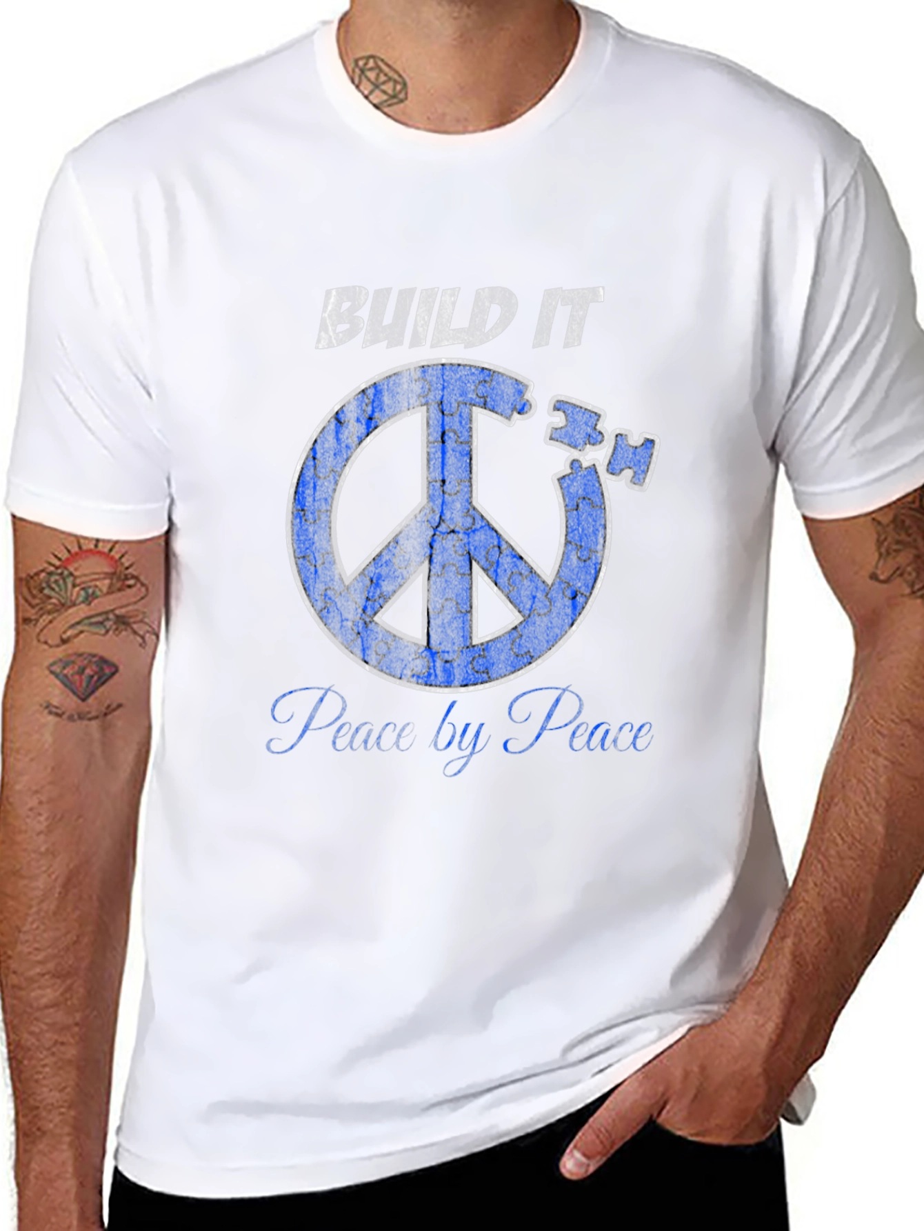 Black Build It Peace by Peace T-Shirt view 8