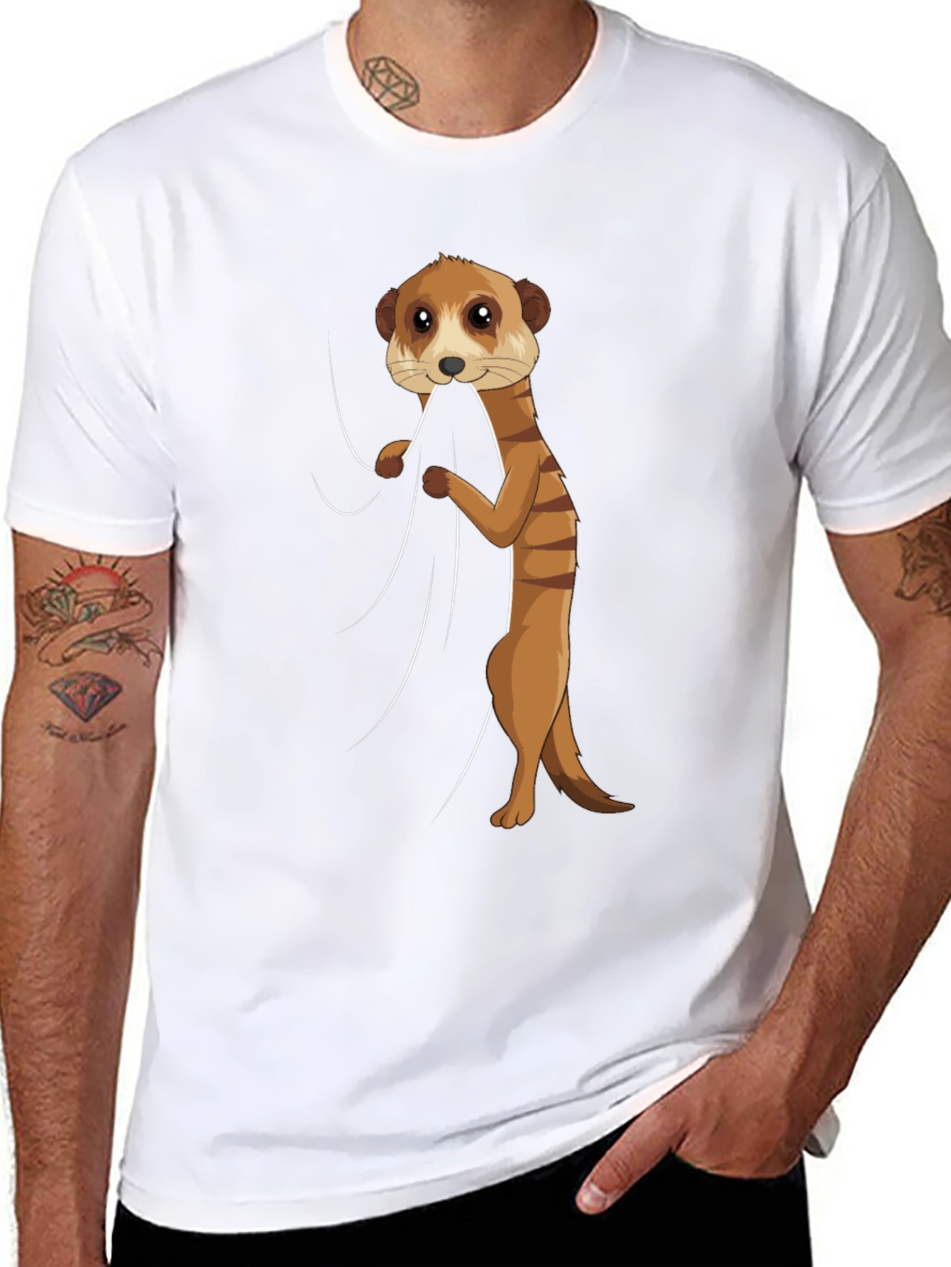 Black Meerkat Peeking Out Funny Graphic T-Shirt view 8