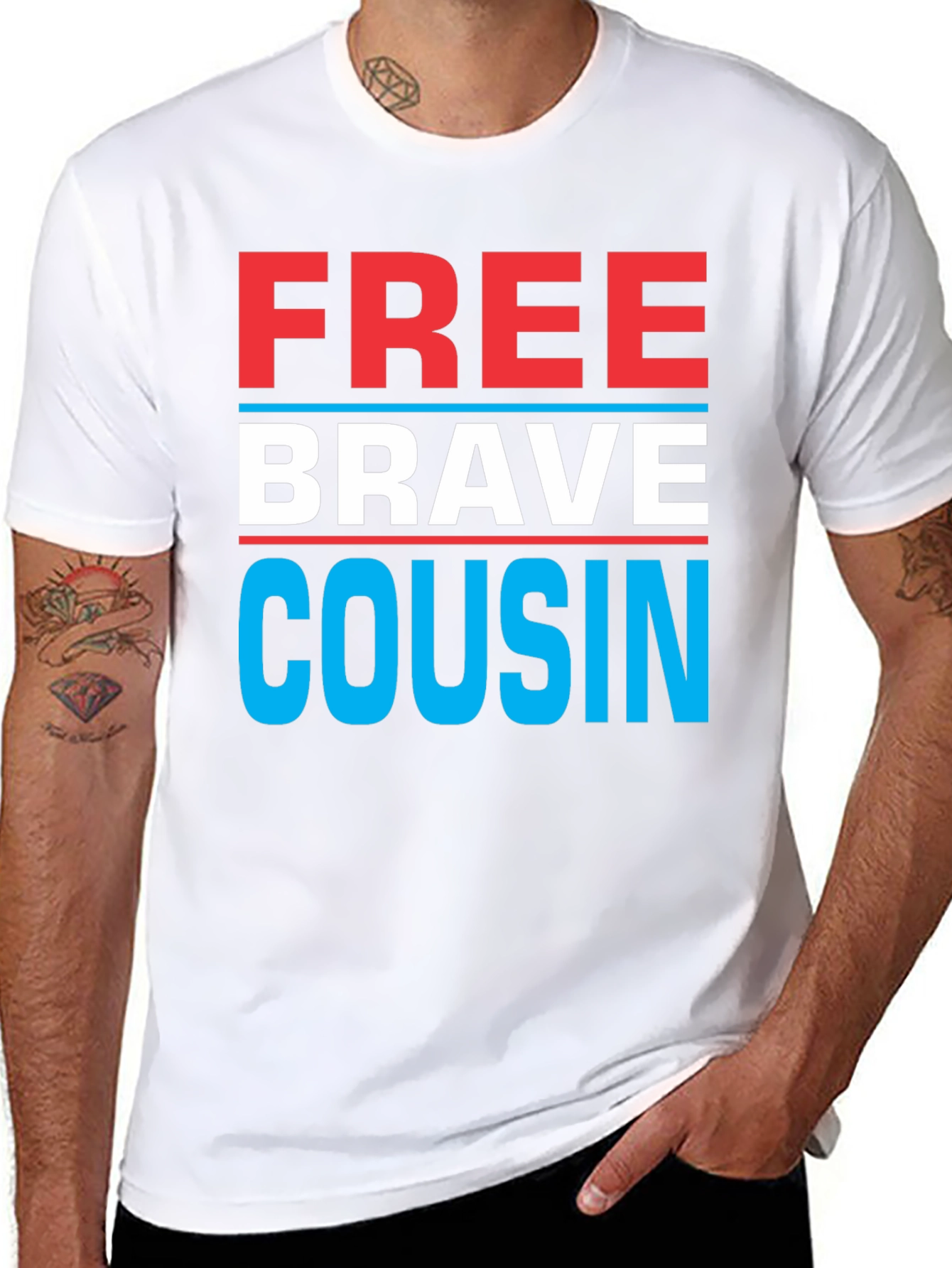 Black Free Brave Cousin T-Shirt - Patriotic Family Tee view 8