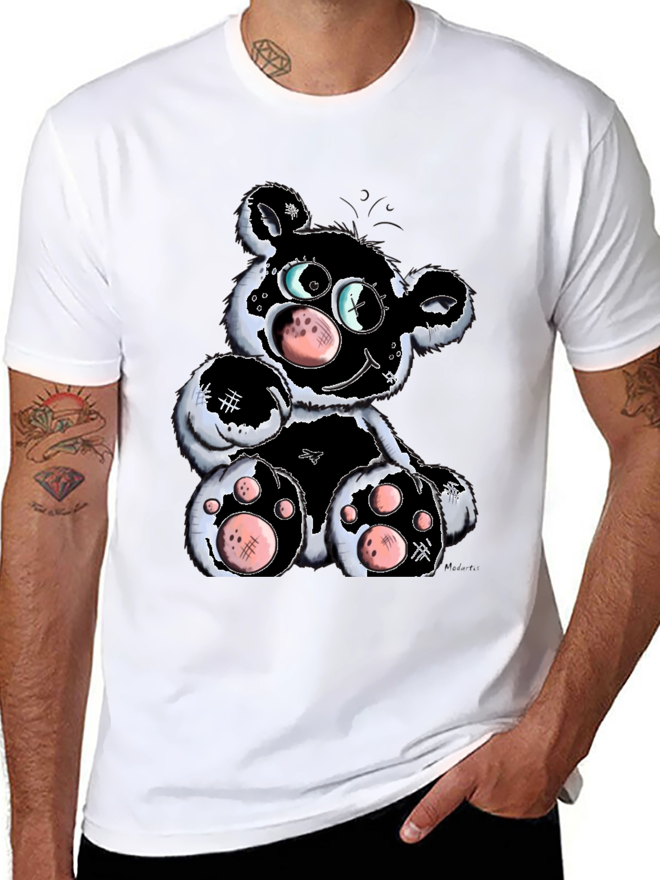 Black Cartoon Bear Graphic T-Shirt - Black view 8