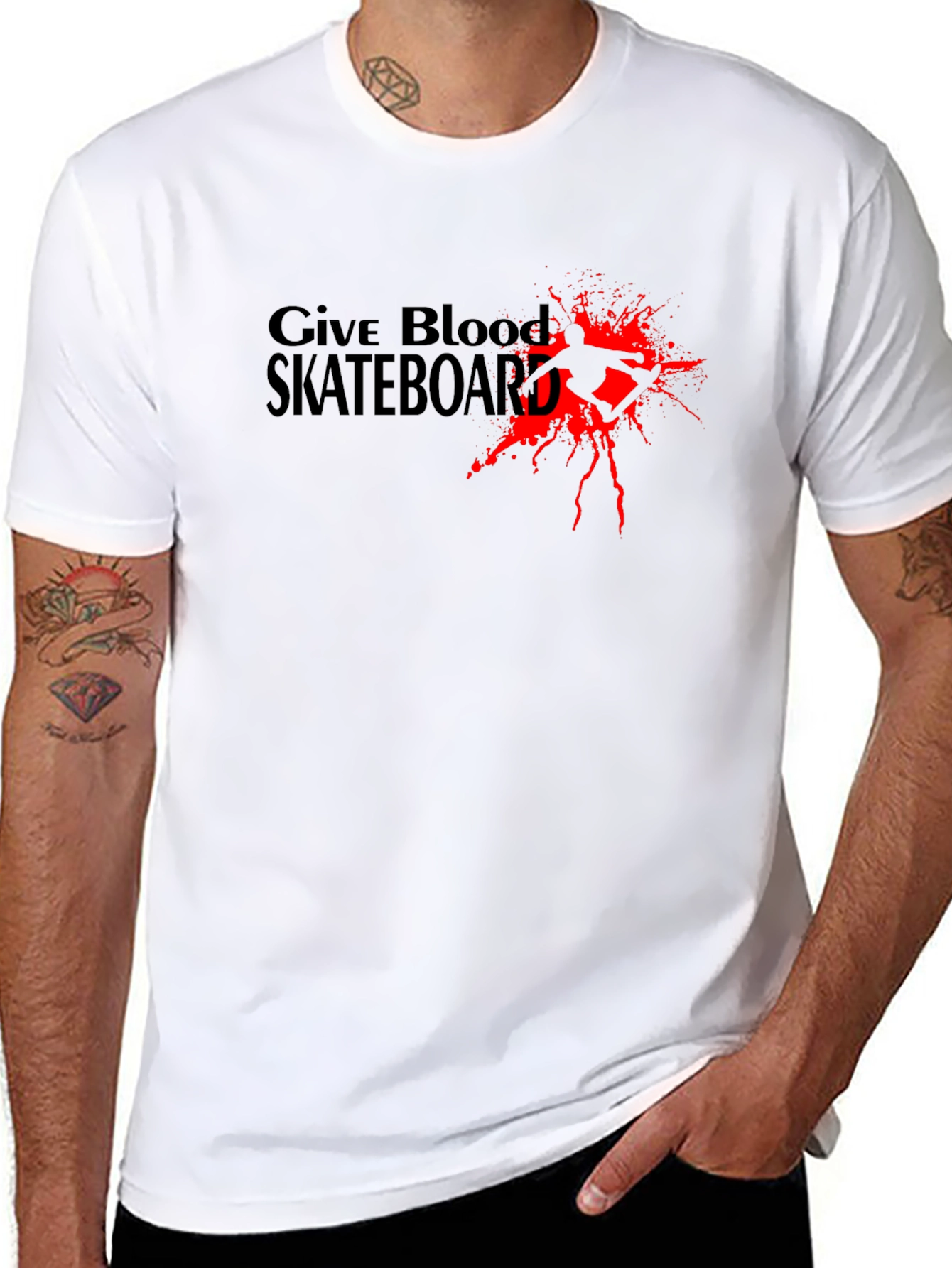 Black Give Blood Skateboard Black T-Shirt view 8