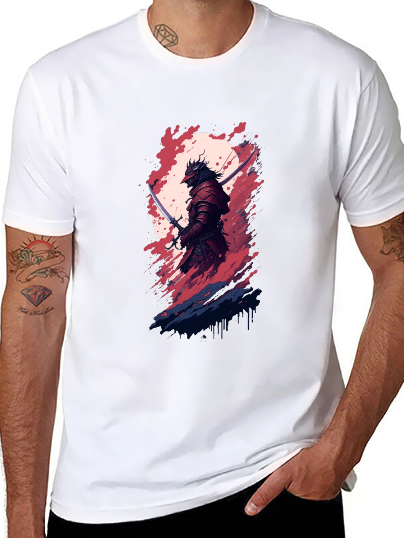Black Samurai Warrior Graphic Tee - Black Cotton Blend Shirt view 8