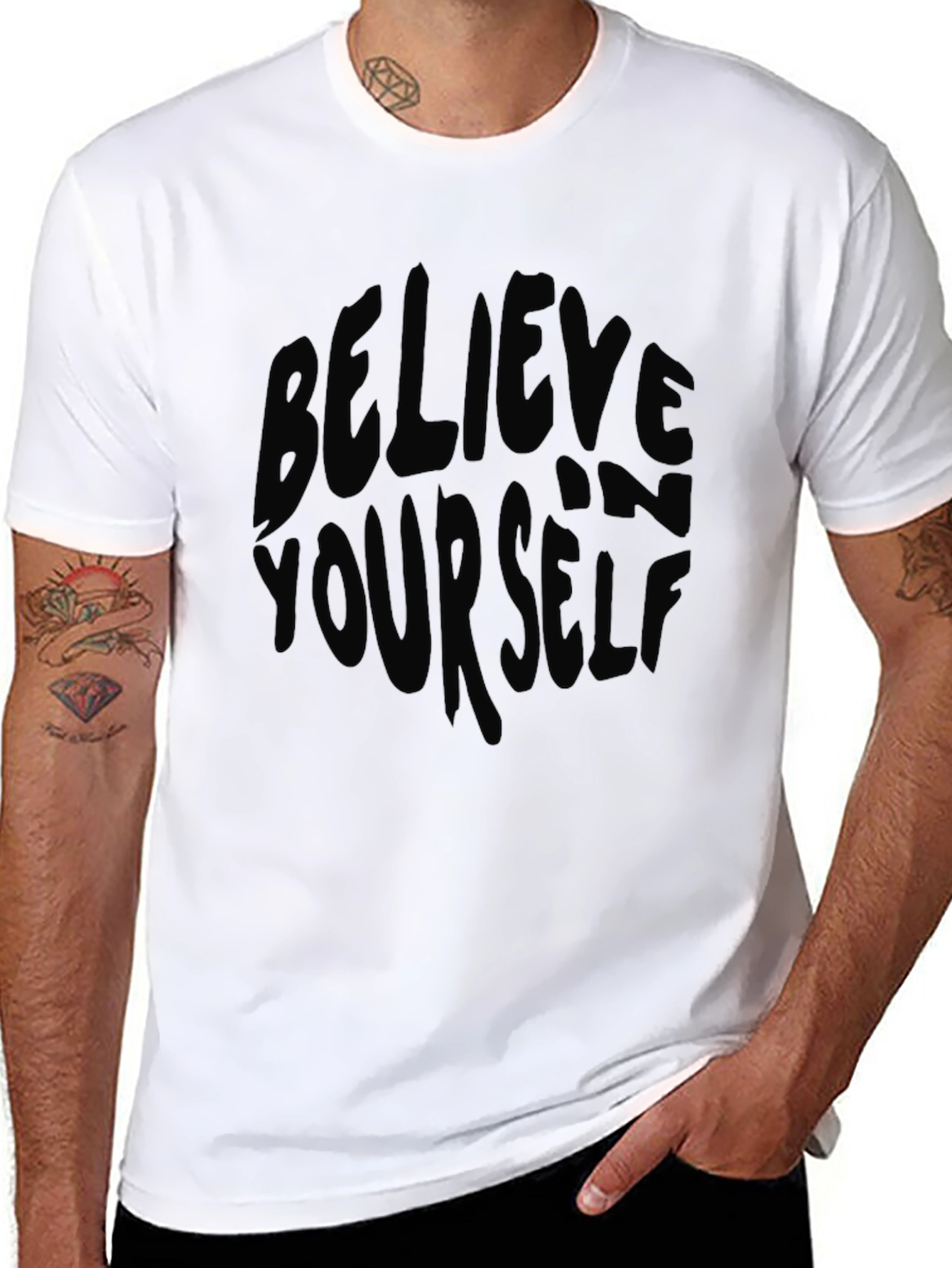 Black Believe Yourself Black Graphic Tee view 8