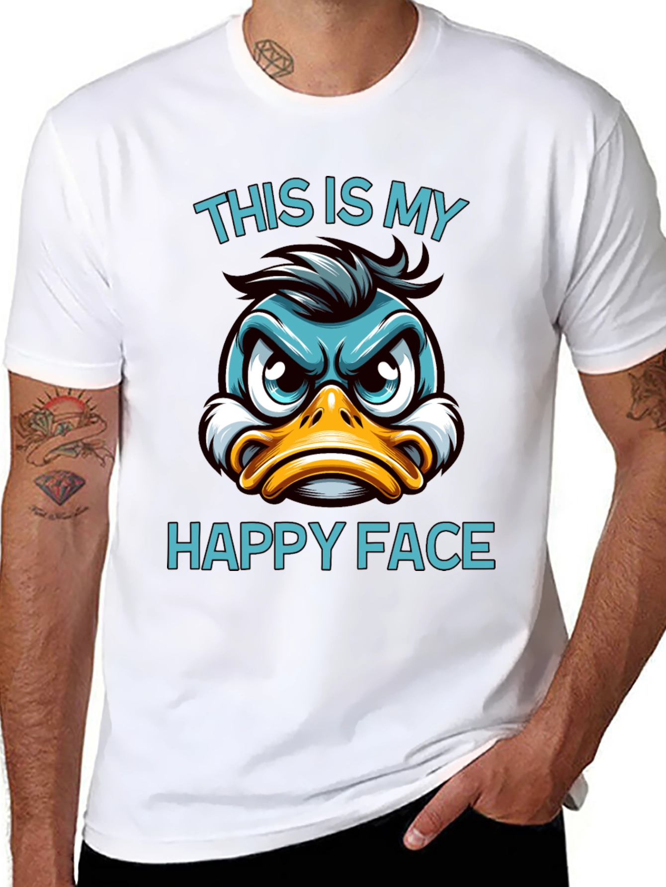 Black Funny Duck Happy Face Graphic T-Shirt view 8