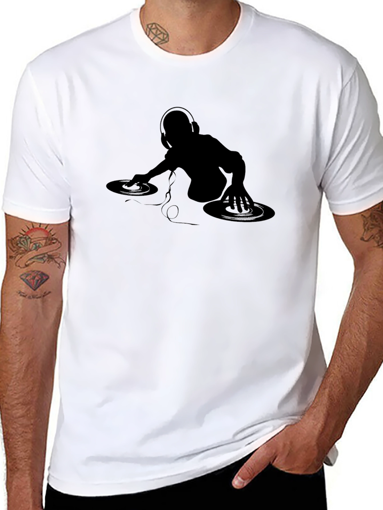 Black DJ Silhouette Graphic Tee - Black Cotton T-Shirt view 8