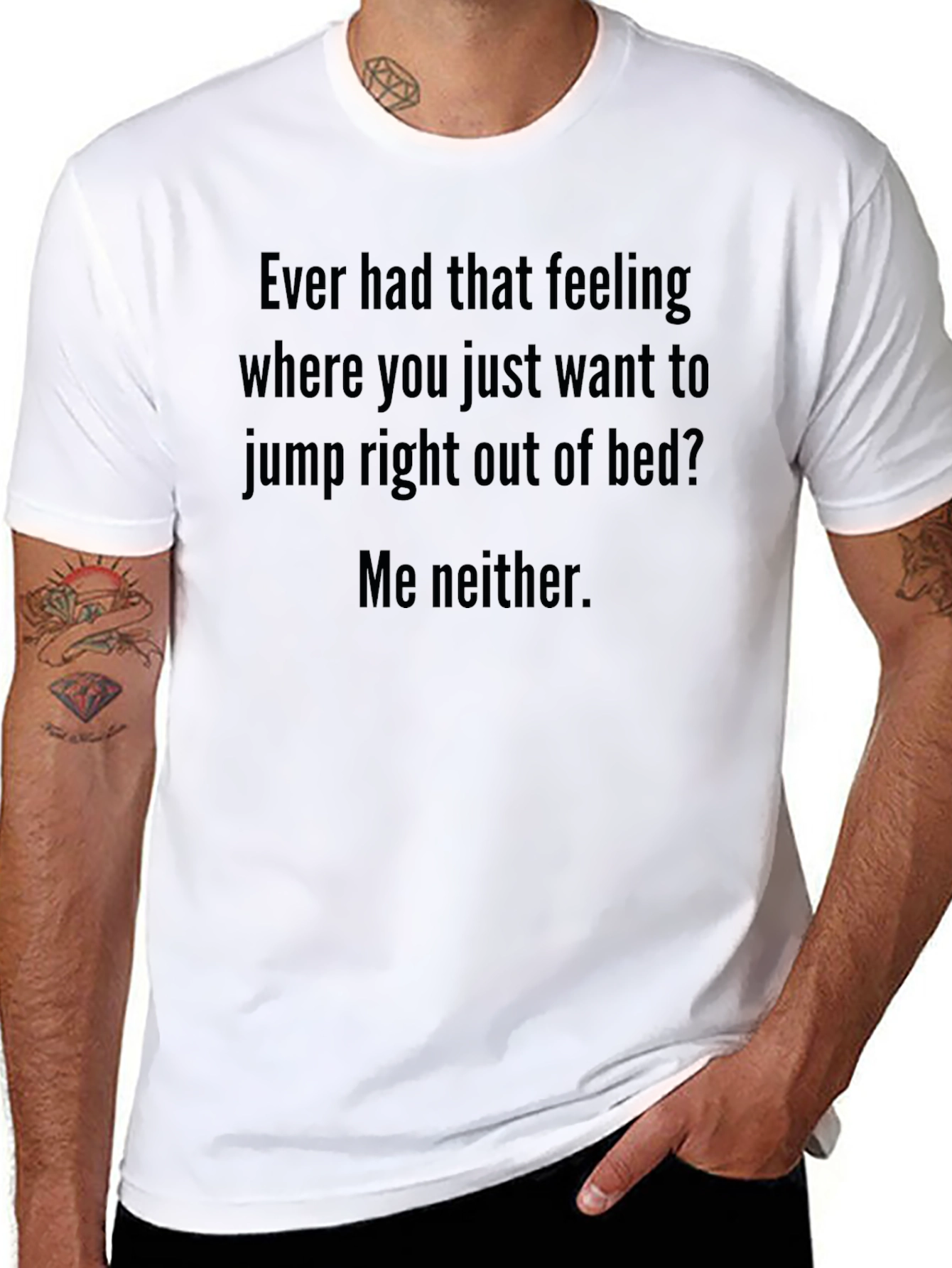 Black Funny Slogan T-Shirt - "Jump Out of Bed? Me Neither" view 8