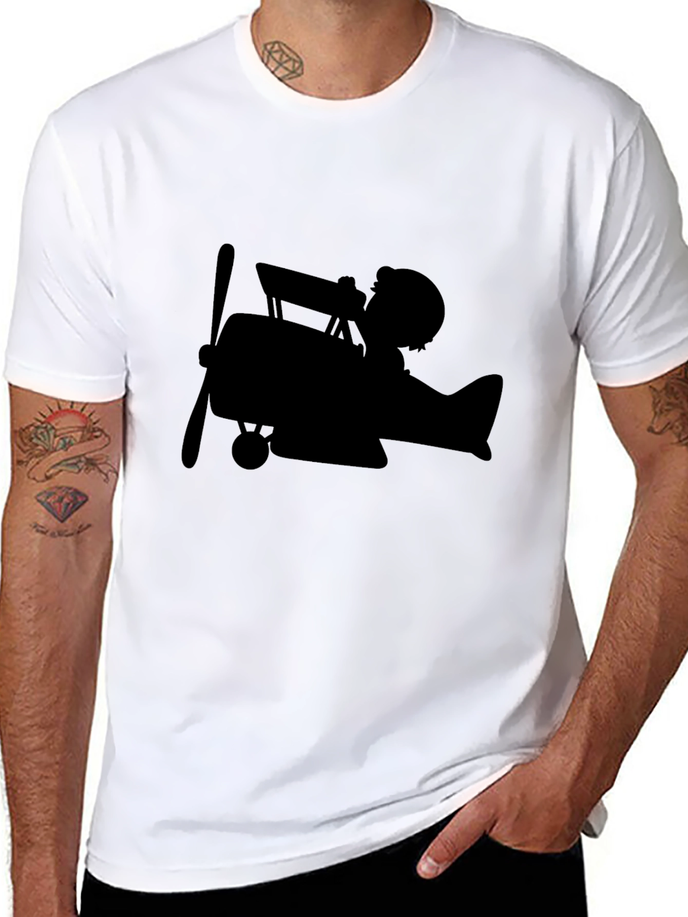 Black Vintage Pilot Plane T-Shirt - Classic Aviation Style view 8