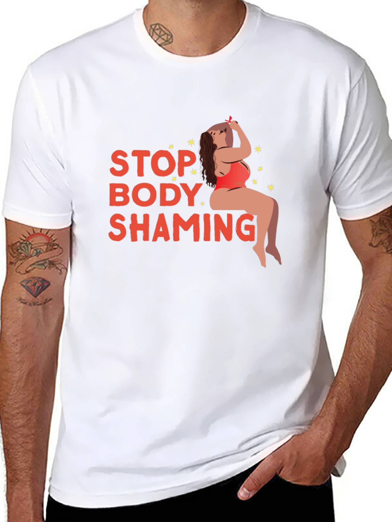 Black Stop Body Shaming Graphic Tee - Black view 8