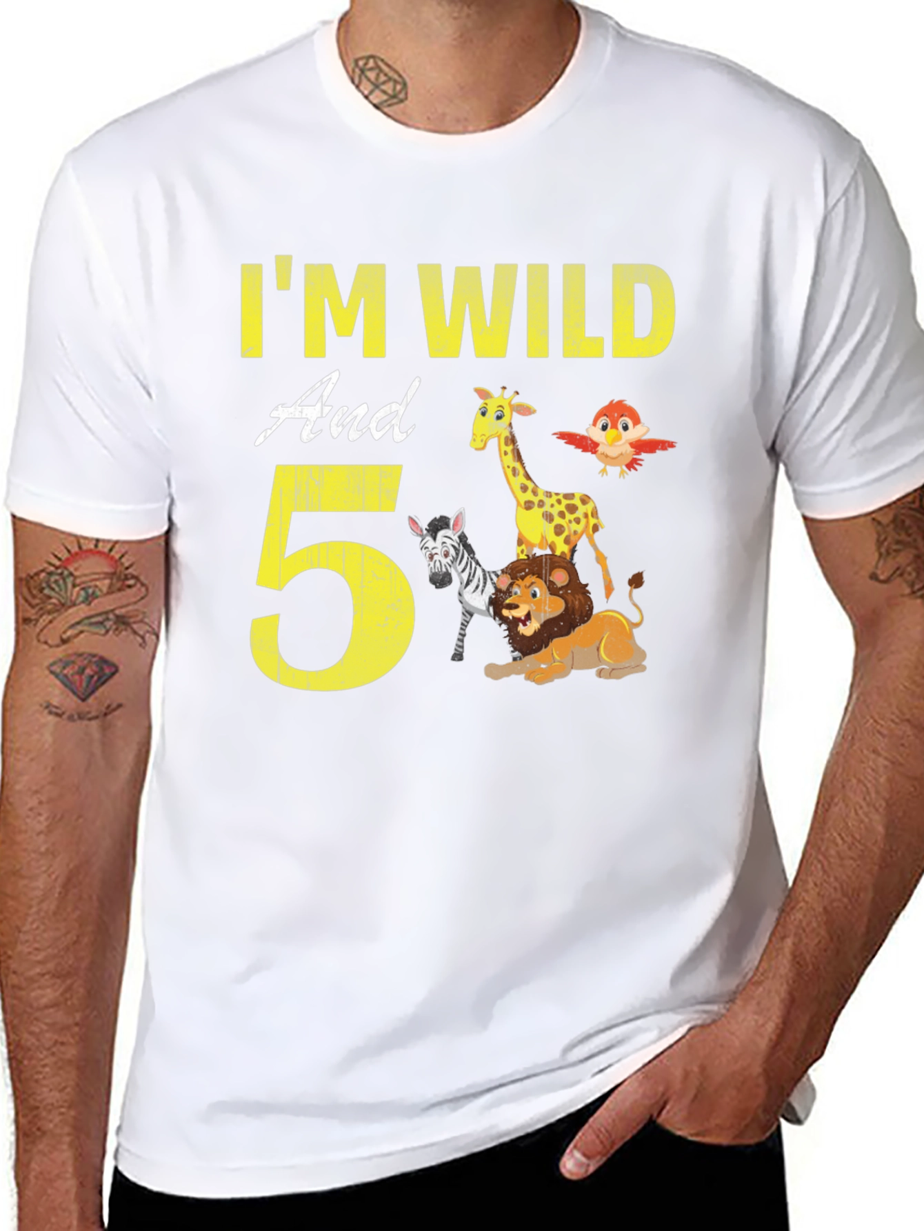 Black I'm Wild And 5! Birthday Animals Kids T-Shirt view 8