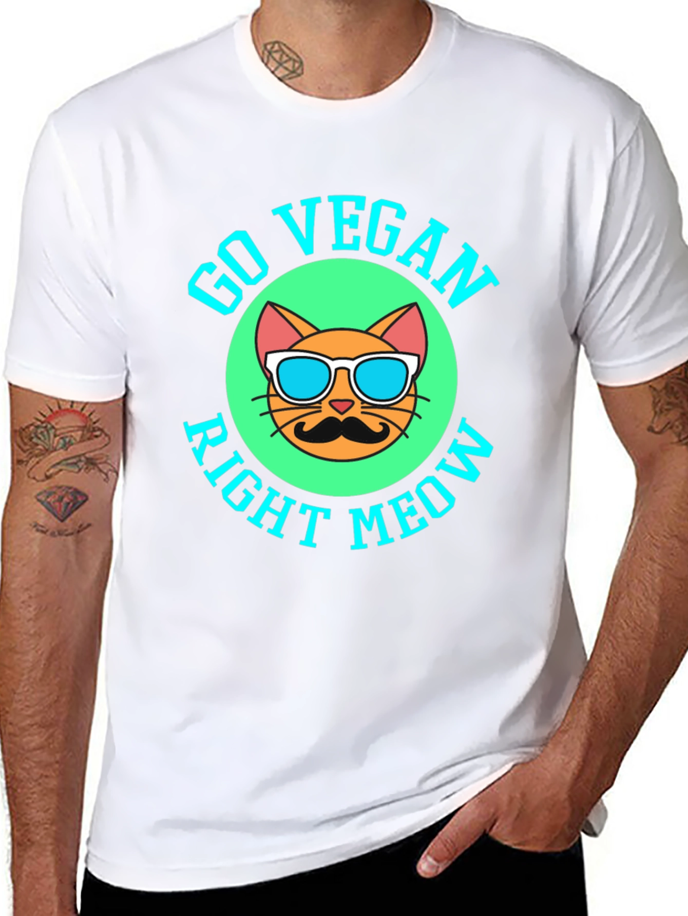 Black Go Vegan Right Meow T-Shirt view 8