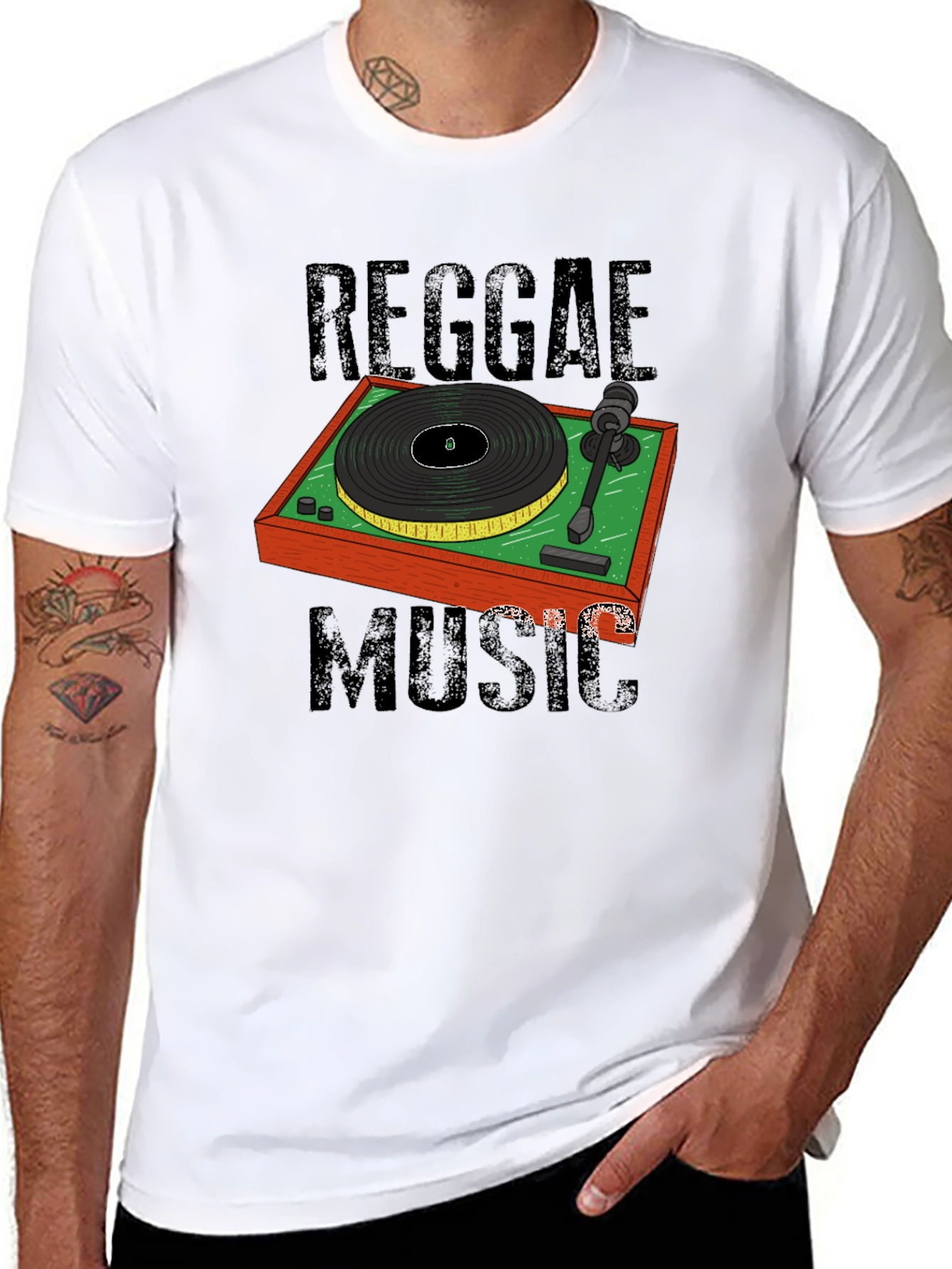 Black Reggae Music Turntable Graphic T-Shirt view 8