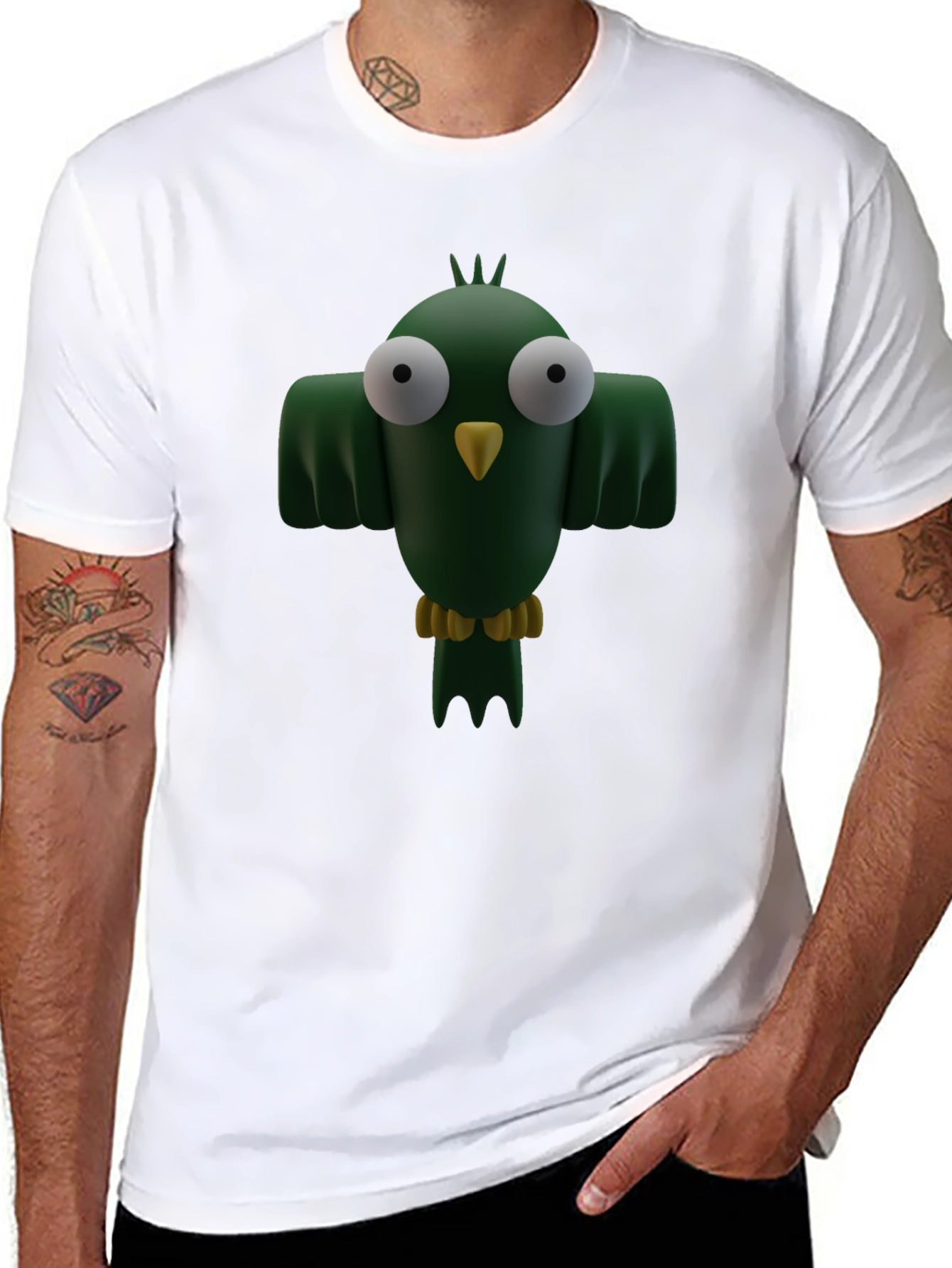 Black Cartoon Bird Graphic T-Shirt - Funny Animal Tee view 8