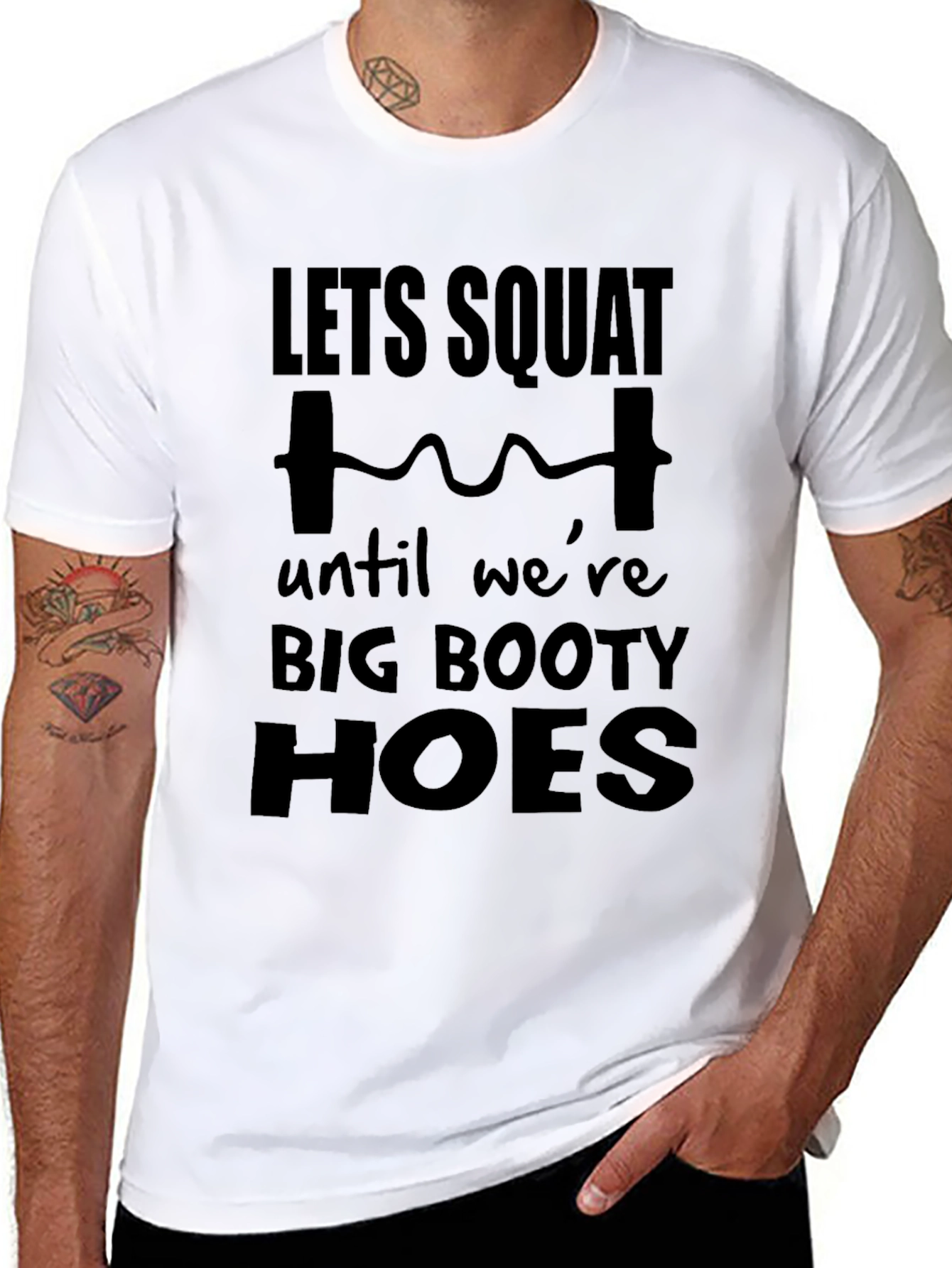 Black Let's Squat Big Booty Graphic Tee - Funny Workout Shirt view 8