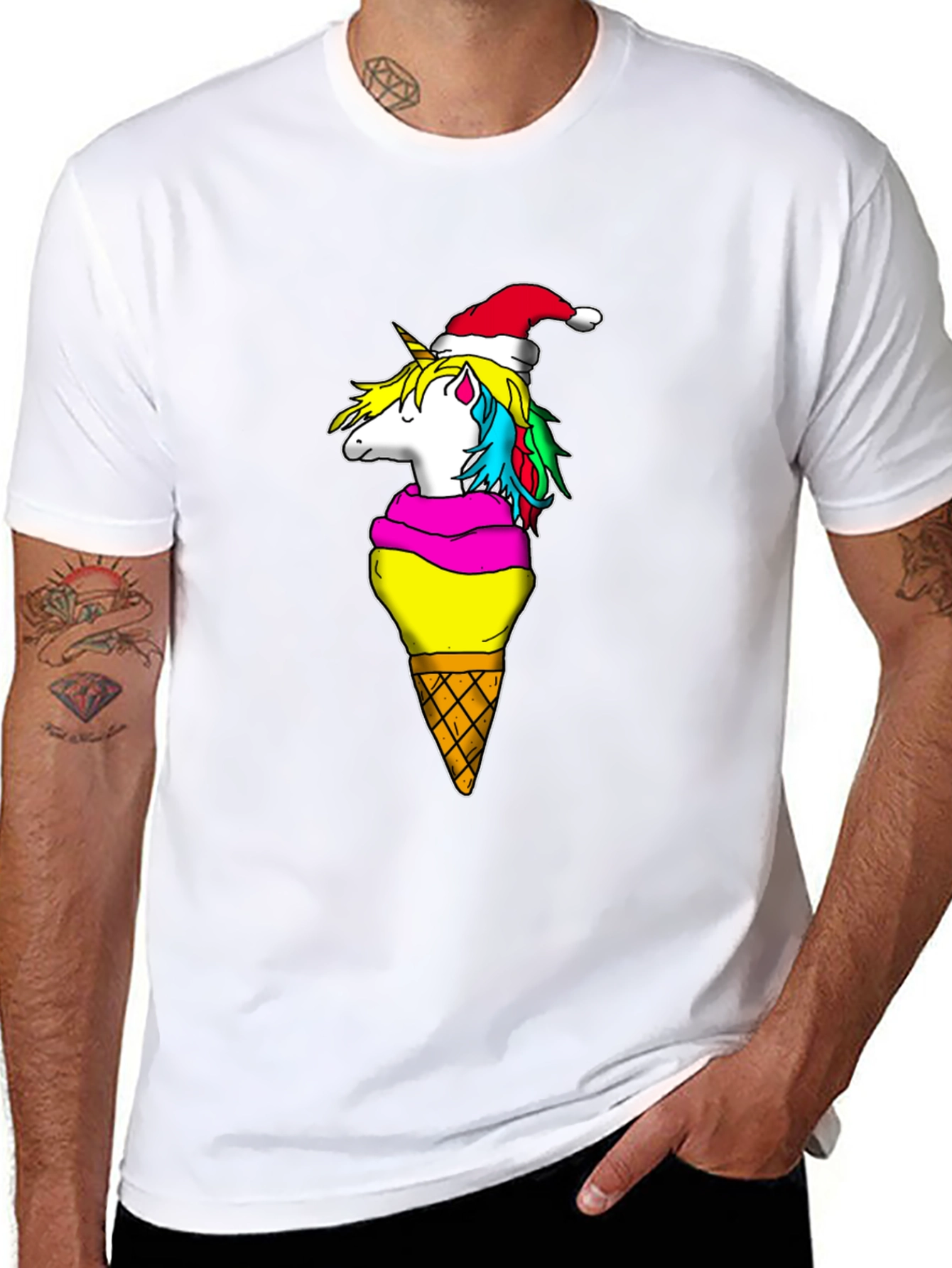 Black Unicorn Ice Cream Cone Christmas T-Shirt view 8
