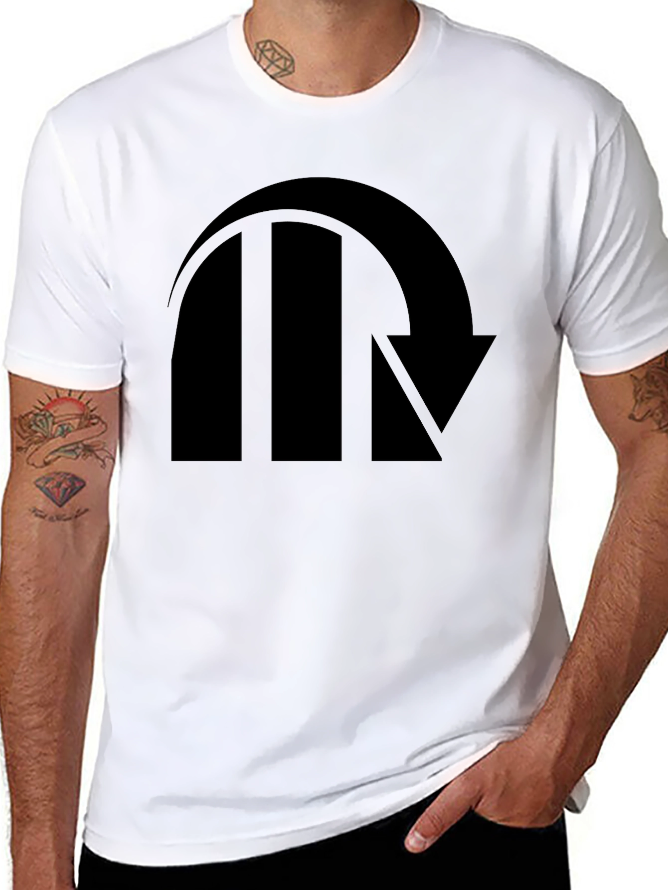 Black Black T-Shirt with Abstract Arrow Graphic view 8