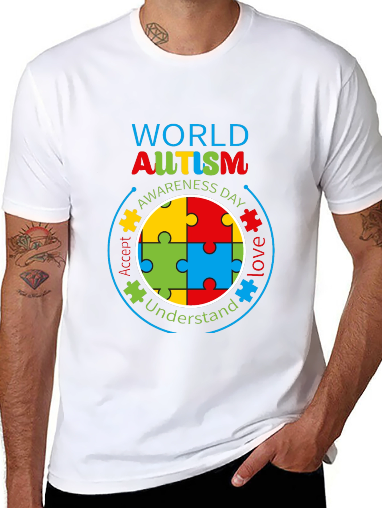 Black World Autism Awareness Day T-Shirt view 8