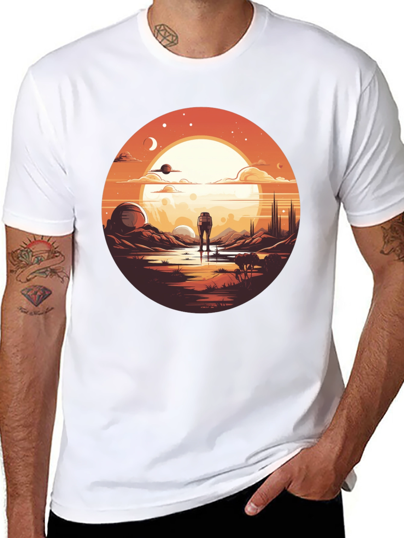 Black Sci-Fi Landscape Graphic Tee view 8