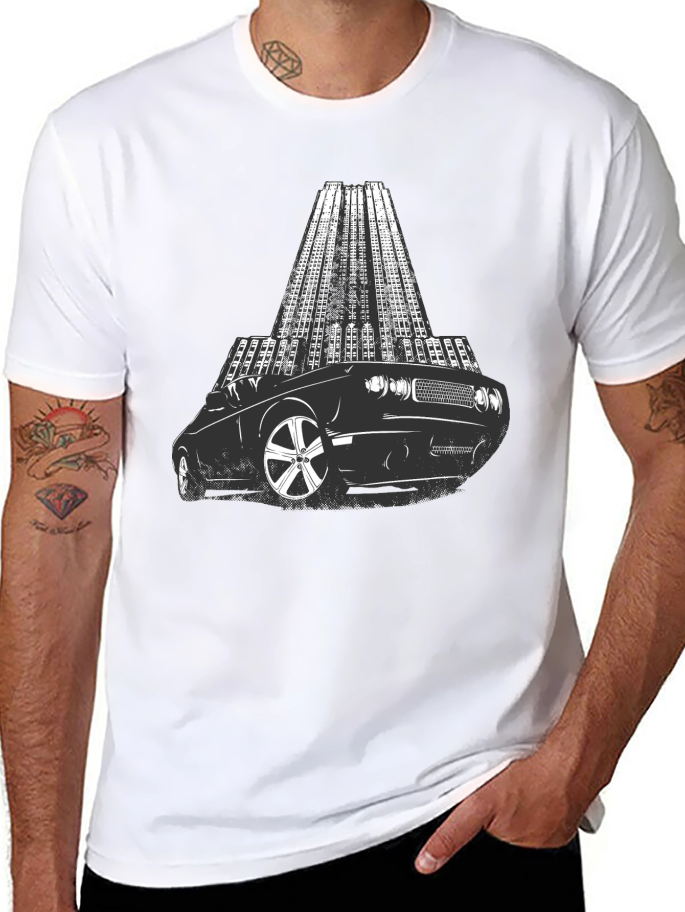 Black Retro Car & Cityscape Graphic Tee - Cool Black T-Shirt view 8